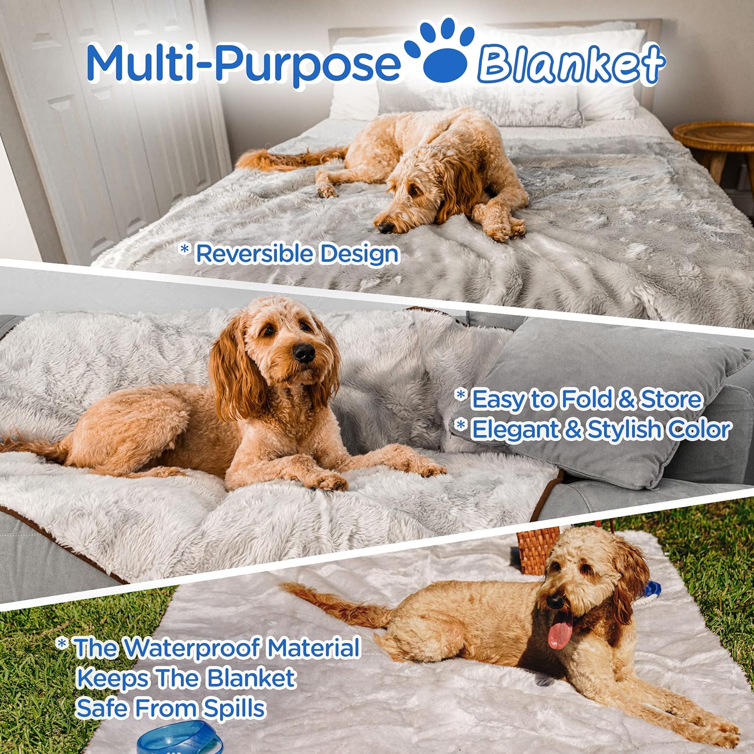 PAW BRANDS Waterproof Throw Blanket for Pets - Premium Cool Comfort Dog Blanket - 60in x 50in Machine Washable Throw Blankets for Large & Medium Dogs, Faux Fur PupProtector, Couch Cover for Dogs : Pet Supplies