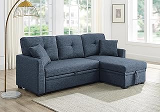 83-inch Pull Out Sleeper Couch Bed, L-Shaped Corner Reversible Sleeper Sectional Sofa Polyester Blend Tufted Upholstered Convertible Sofa Bed with Storage Chaise for Home Apartment Living Room