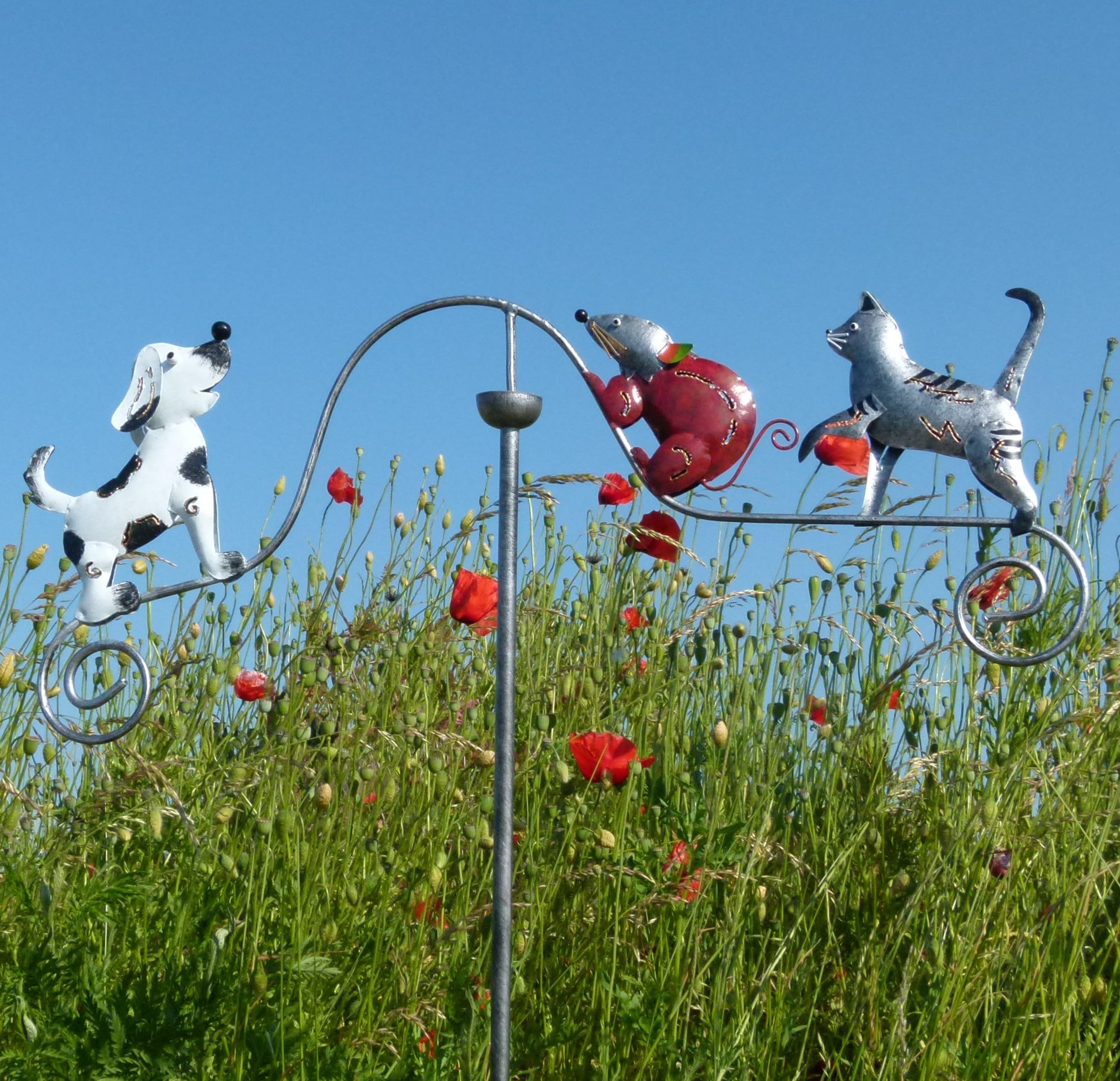 Pommerntraum ®| Windspiel Metallwindspiel Hund Katze Maus Gartenstecker | Gartendeko Balkondeko Gartenkunst Gartenpendel Hund Katze Maus Hundedeko Katzendeko Mäusefigur Tierfigur (HUND KATZE MAUS)