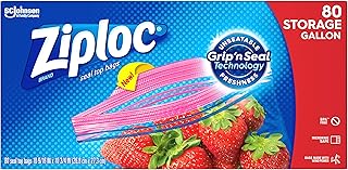 Ziploc Gallon Food Storage Bags, Grip 'n Seal Technology for Easier Grip, Open, and Close, 80 Count