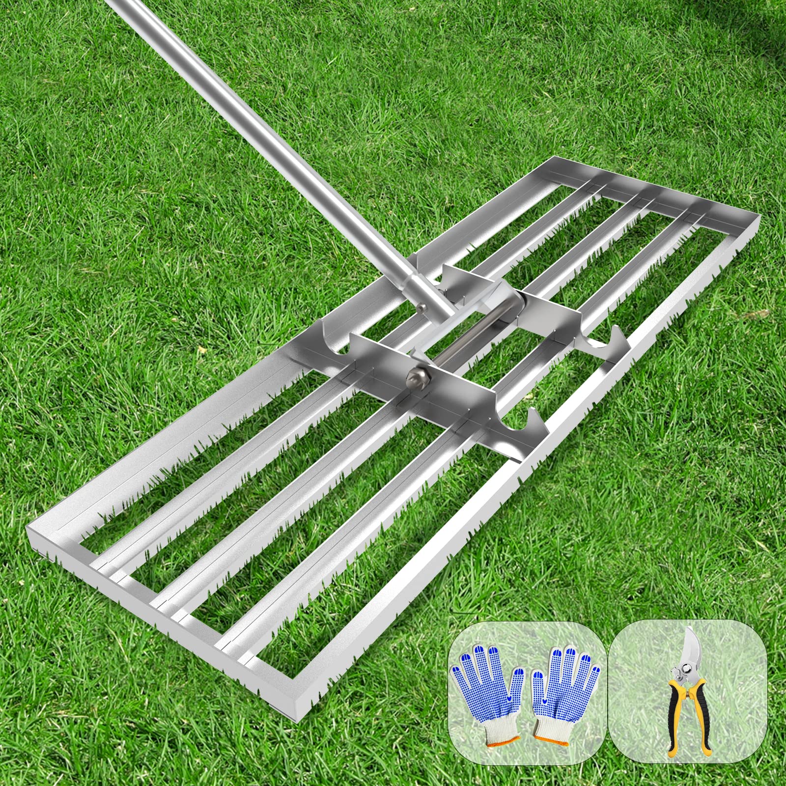 Dremmt Lawn Leveling Rake 45" 6.5ft Lawn Leveler Ground Full Stainless Steel Leveling Rake Landscape Rake Topdressing Spreader Levelawn Tool for Backyard, Garden, Golf Couse, Farm, Pasture
