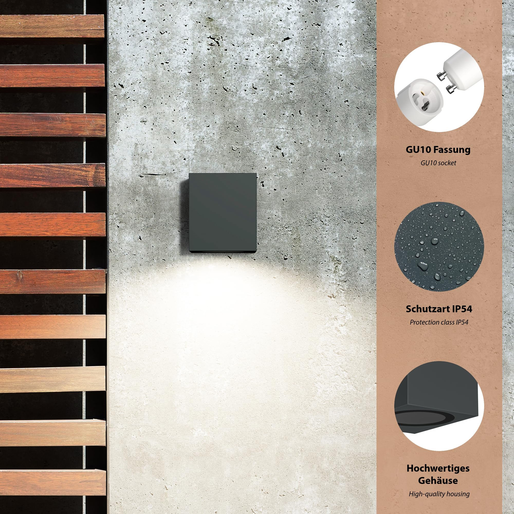 ledscom.de 4x kinkiet ALSE Downlight do zastosowań zewnętrznych, antracytowy, aluminiowy, prostokątny, w zestawie z żarówką LED GU10 RGBW do systemu Smart Home, 5,5 W, 473 lm