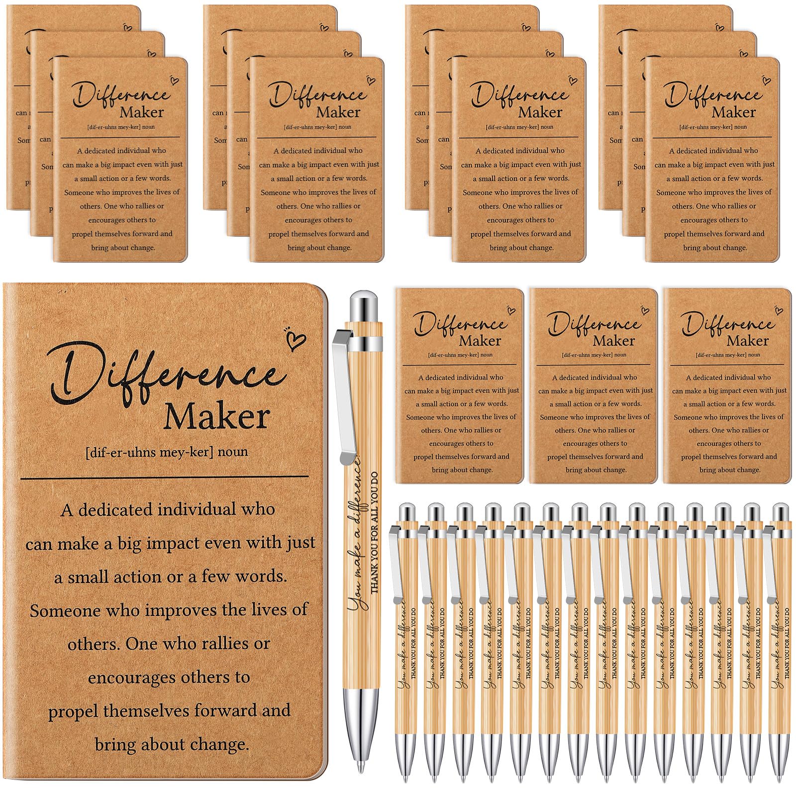 Tenare 32 Pcs Employee Appreciation Gifts Bulk Include 16 Kraft Inspirational Notebooks Small Pocket Journal Notepads and 16 Motivational Pens Ballpoint Pens for Women Teacher Coworker (Difference) — image 1