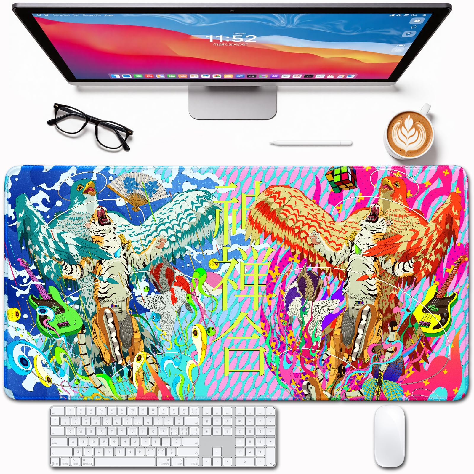 Japanese Mouse Pad,Original Artist Design Anime Mouse pad,MTG Playmat,Keyboard Desk Mat,for Computer and Laptop Desk Pad,Extended Large XXL Full Size Keyboard mat,Non-Slip Rubber Base,Stitched Edge