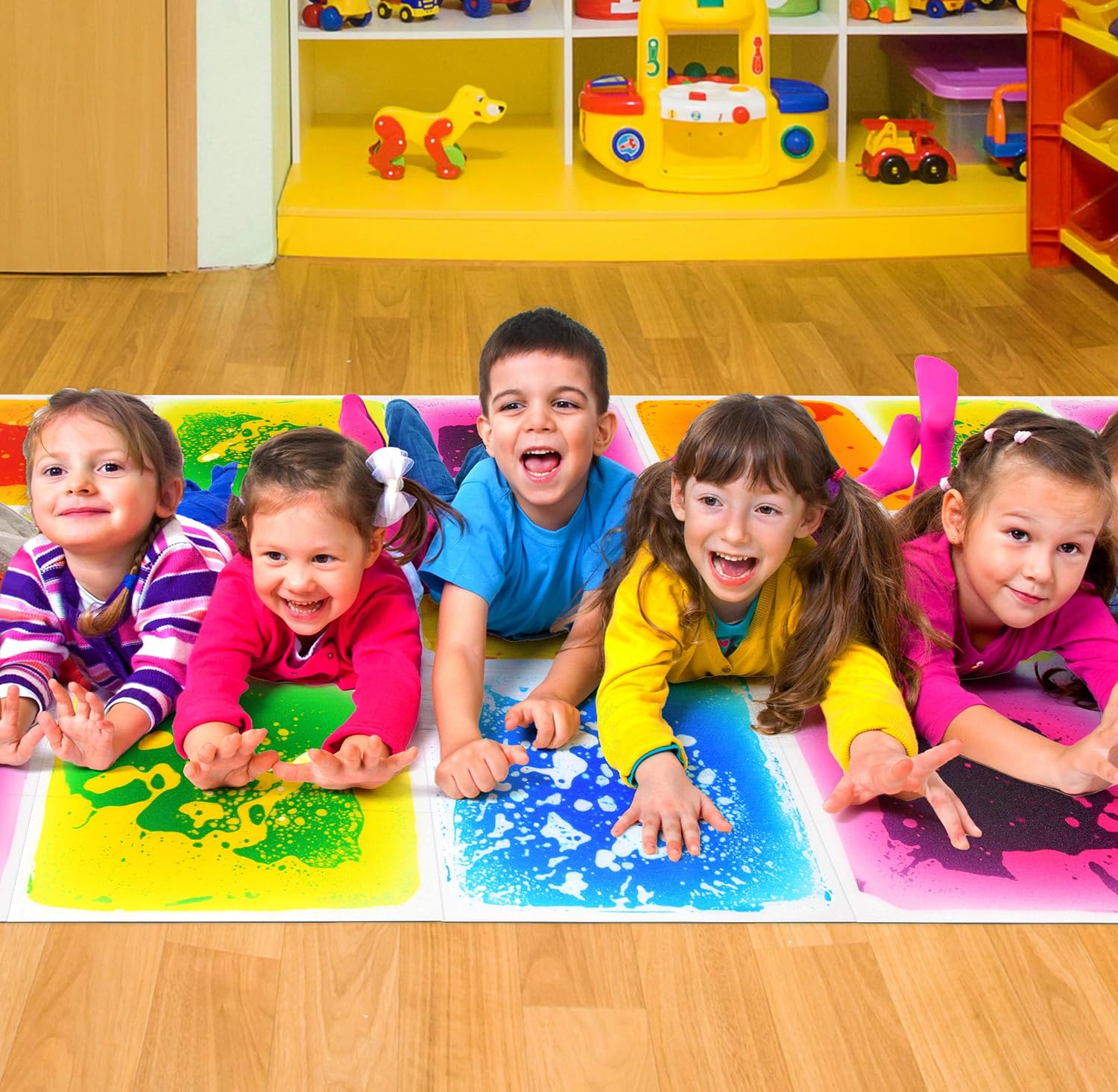 Sensory Floor Tiles for Kids Toddlers, 12"x12" Liquid Sensory Mats, Puzzle Pads, Colorful Autism Sensory Play Mat for Dancing Stepping Lava Tile Games, Daycare Sensory Room Preschool 4 Pack