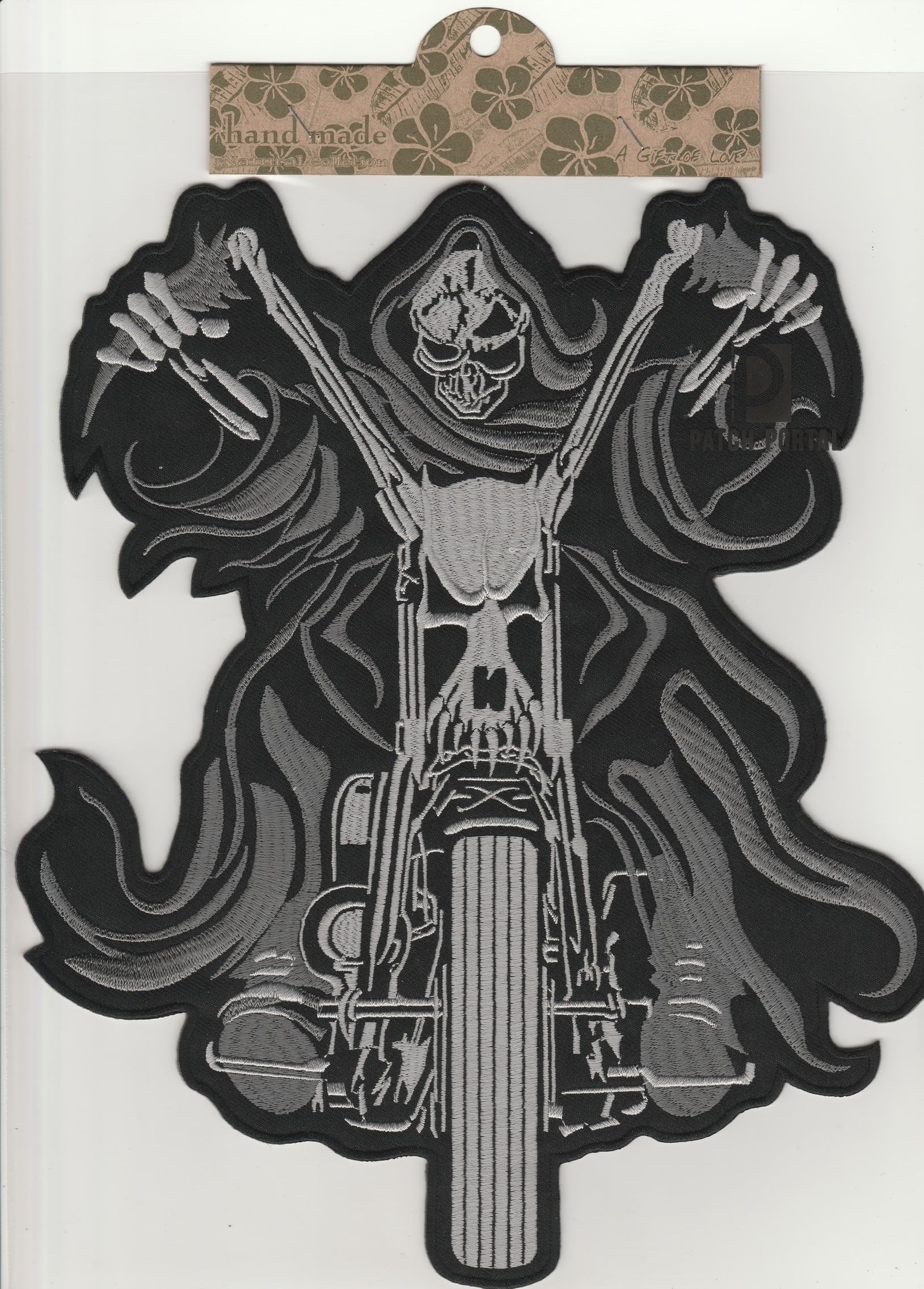 Grim Reaper Embroidered Iron On Patch 10 x 8 Inch - Large Biker Back Patch for Motorcycle Jackets Vests Punk Rock Clothing - Skull Design Applique for Customizing Outerwear