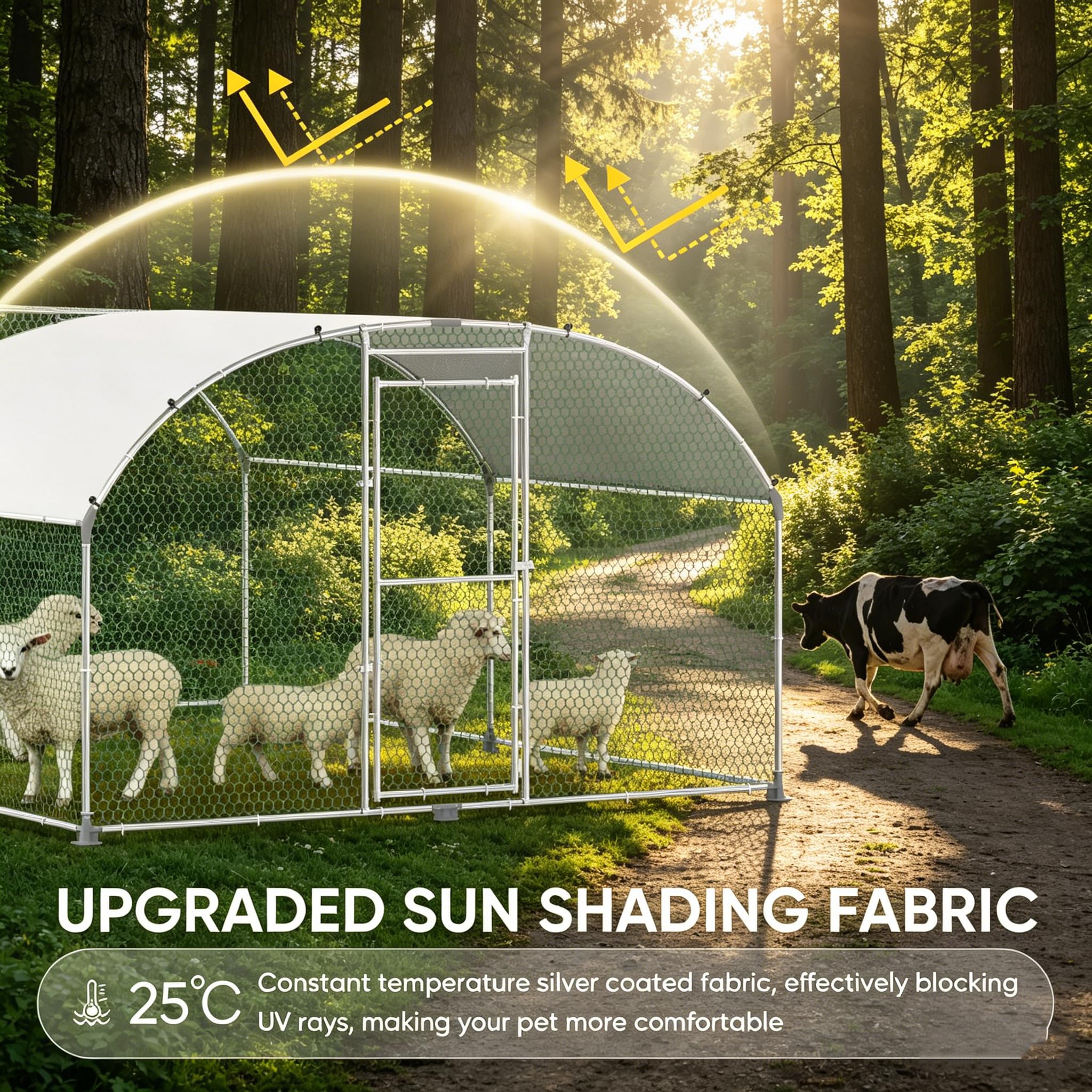 Poulailler avec aire de jeux 3x2m - Cages en métal pour petits animaux avec serrure de sécurité - Couverture imperméable pour sortie de poules - Parc pour poules résistant à l'hiver