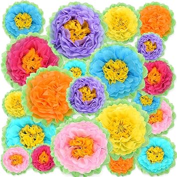 21 PCS Large Paper Flowers, Fiesta Paper Flower Decorations for Wall, DIY Mexican Tissue Paper Flowers, Spring Decorations for Classroom, Carnival Hawaiian Party Backdrop Baby Shower Decor Centerpiece
