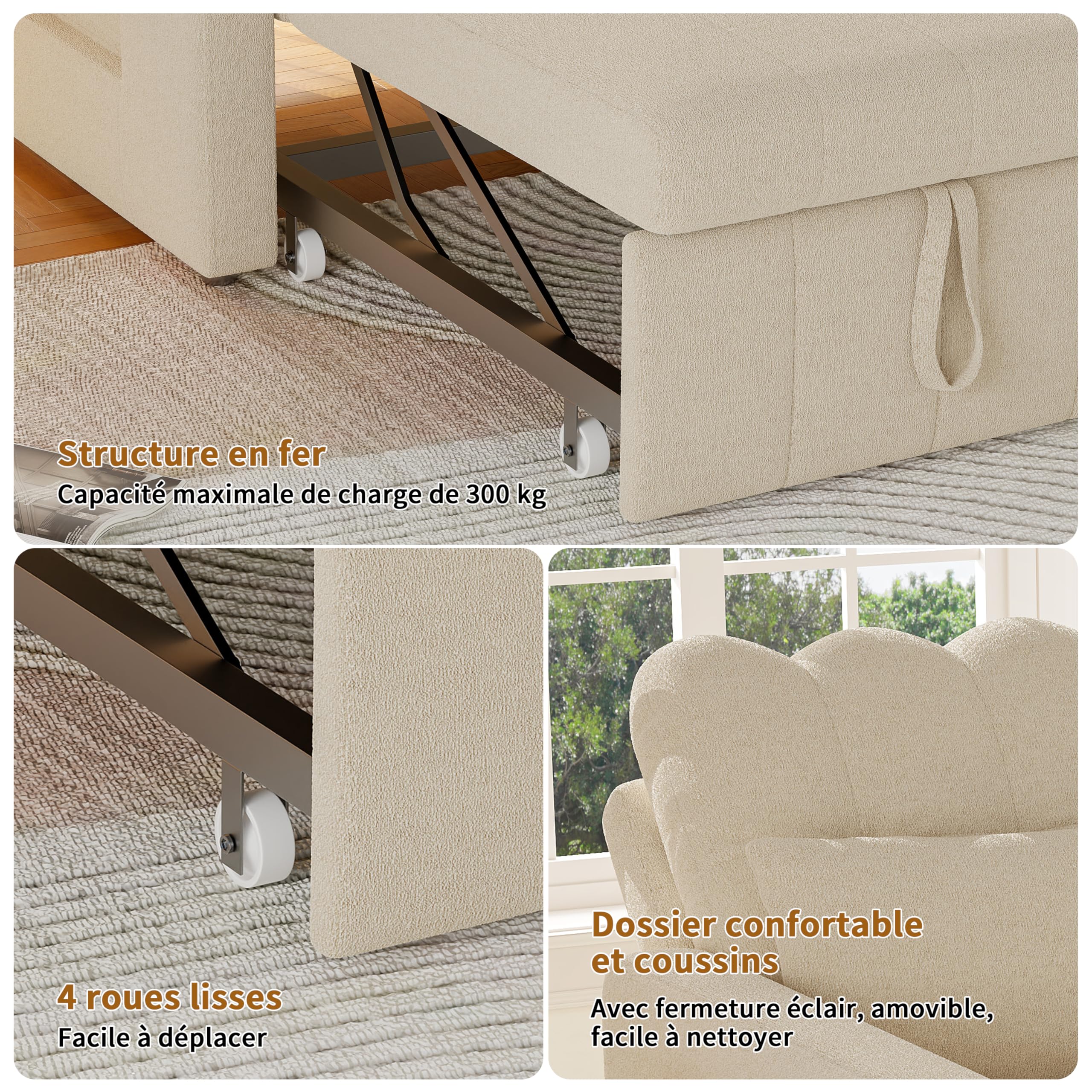 Fauteuil-lit 3 en 1 Convertible 1 Place, Canapé lit Simple avec Coussin Dossier réglable, Fauteuil Convertible avec Sac et 1 Porte-gobelets, pour Pet012it Appartement