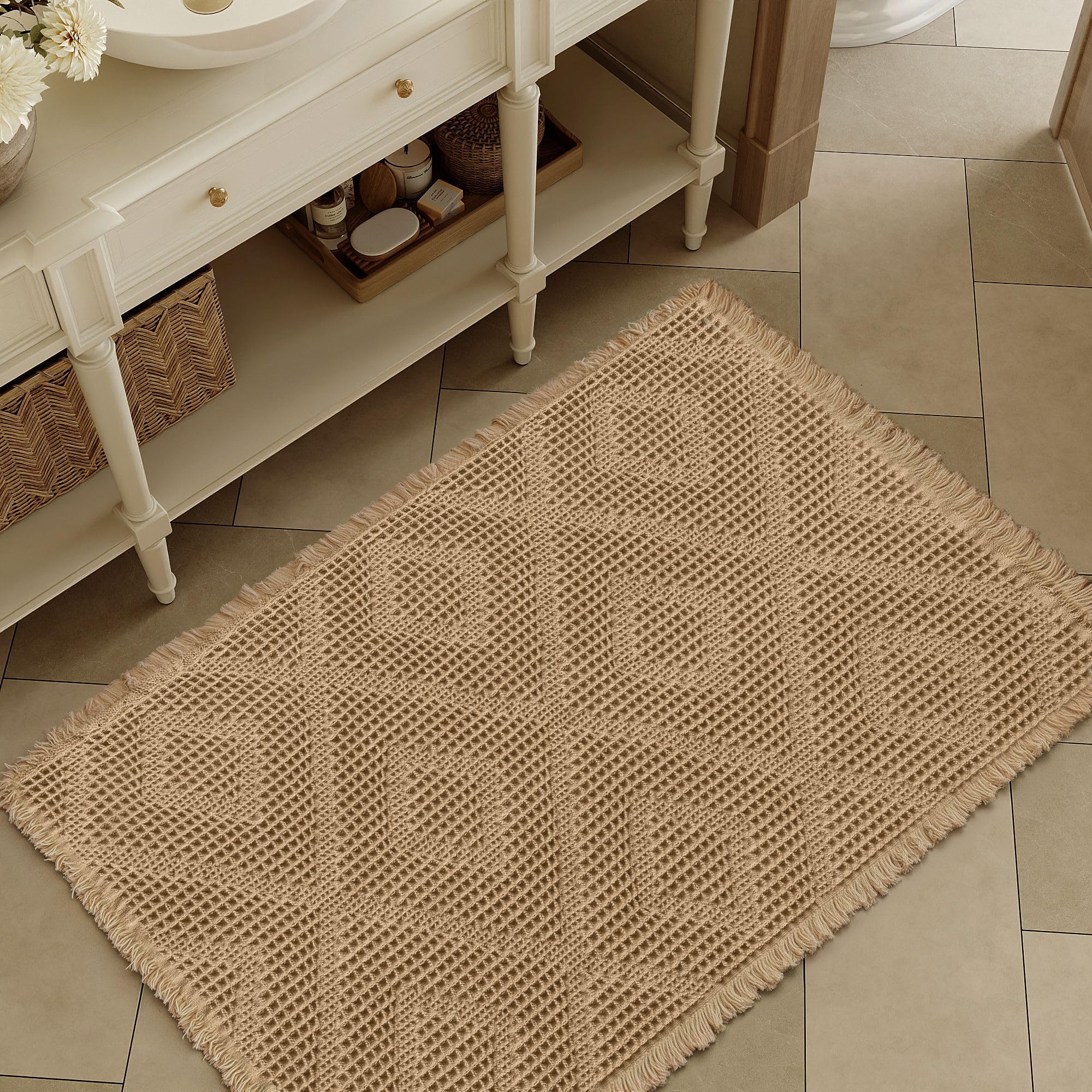 Upgraded Waffle Bath Mats for Bathroom, Super Absorbent Non Slip Bathroom Rugs, Indoor Kitchen Washable Door Mat, Ultra Soft Quick Dry Bath Rug for Laundry Room, Brown, 24"x36"