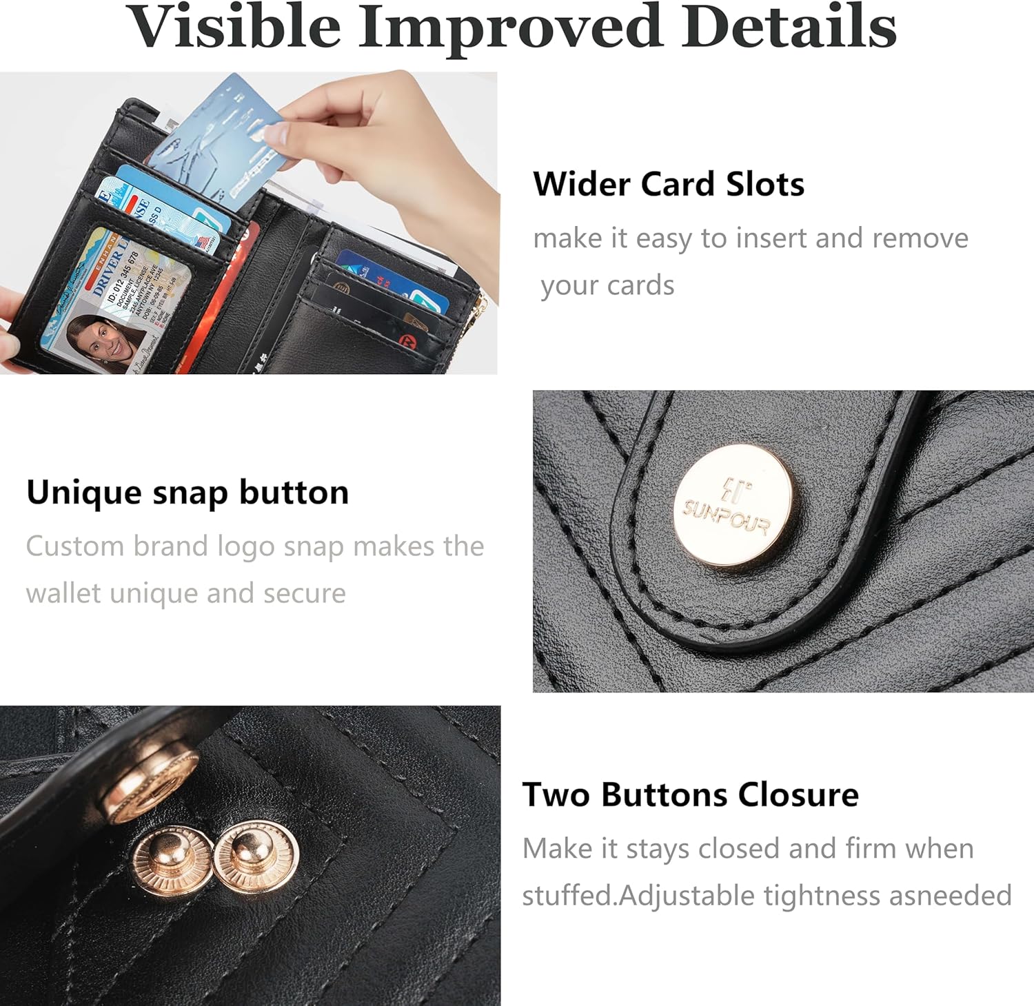 Small Womens Wallet,Slim Bifold Leather Wallet for Women RFID Card Holder Ladies Compact Pocket Wallet Small Wallet for Crossbody Bag(Black) - Image 3