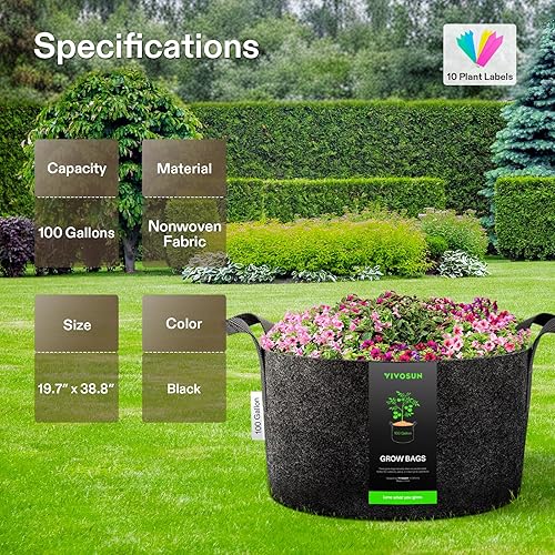 Miniatura 3 de VIVOSUN 1 bolsa de cultivo de 100 galones, maceta de tela con asas para verduras y plantas
