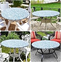 Vista 6 de Misaya - Mantel redondo ajustable con borde elástico, 100% impermeable y resistente al aceite, mantel de plástico con respaldo de franela de vinilo