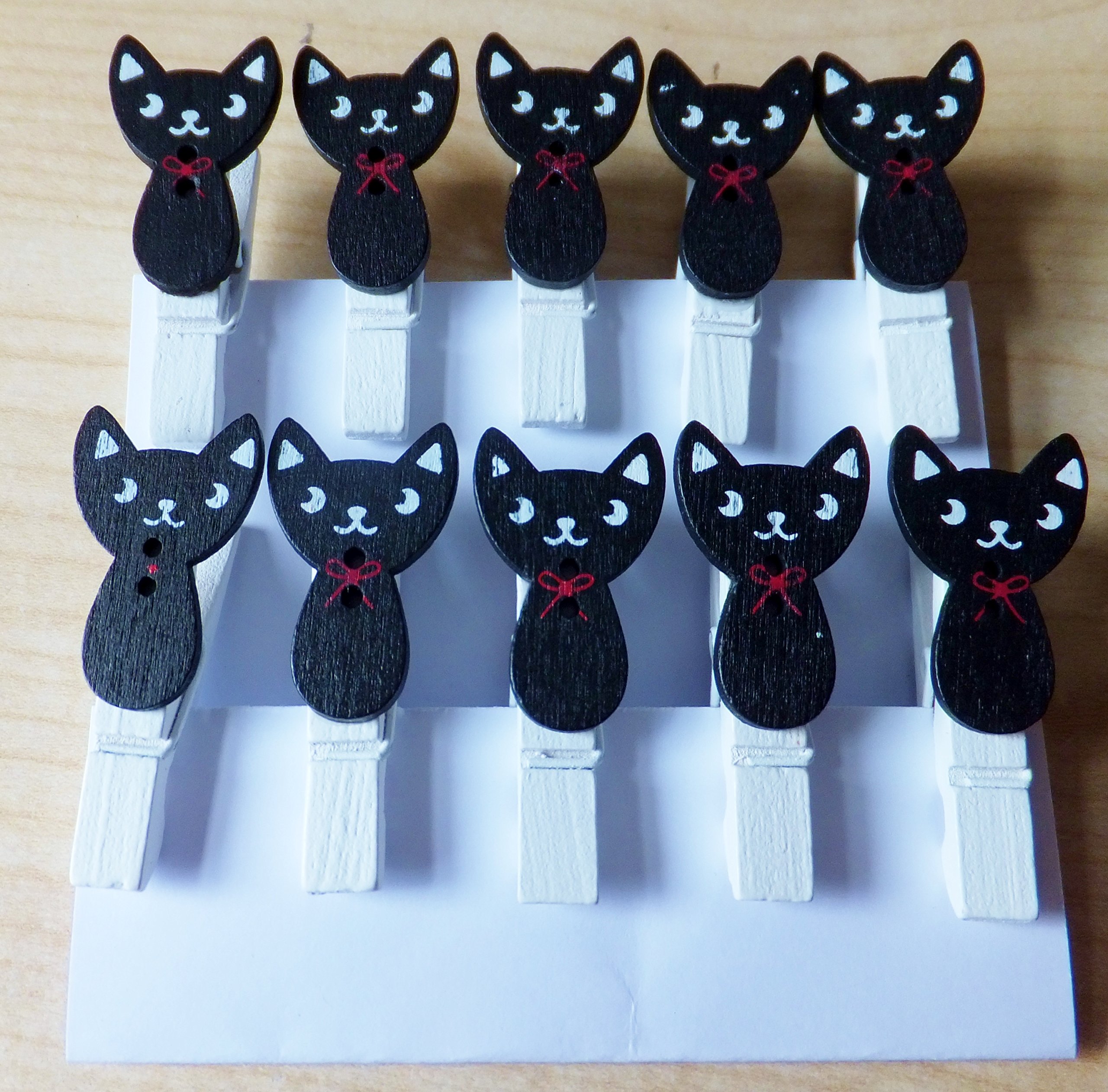 Black 10Pcs Mini Wooden Pegs With Cats, Photo Clips, Card Making-Craft 35Mm