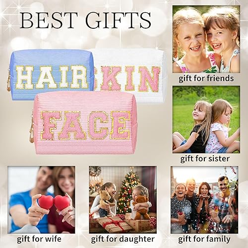 Miniatura 6 de SEAMOON Pequeña bolsa de cosméticos, bolsa de maquillaje de viaje, bolso estético de maquillaje, bolsa de cuero de patrón tejido colorido, bolsa de