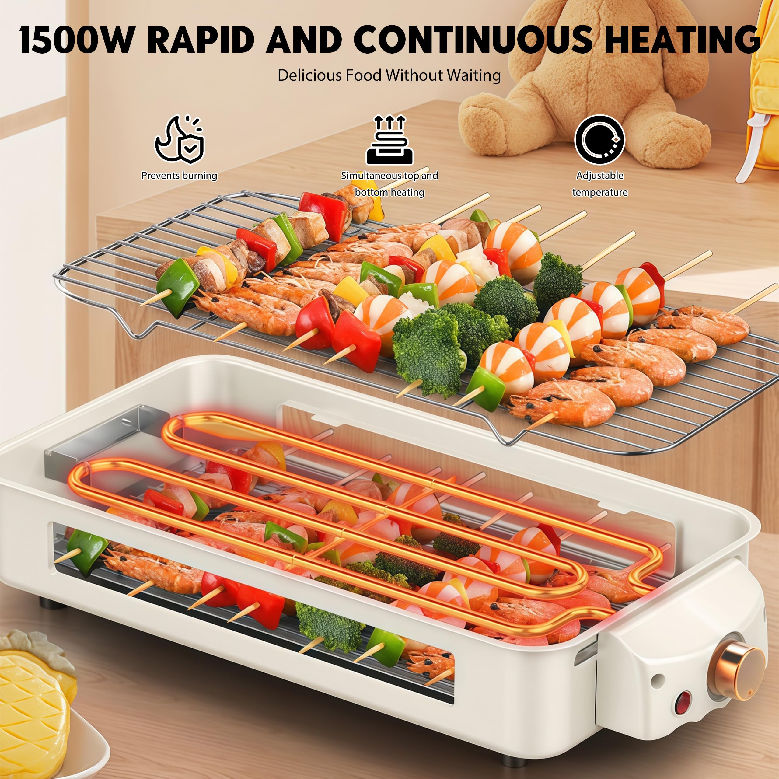 Elektrischer Hot Pot Grill 2 in 1, 1700W Elektrisch Korean Barbeque mit 2 unabhängiger Temperaturregelung, Multifunktion Elektrische Grill Hot Pot für Familie, Freunde und Party, für 5-8 Personen