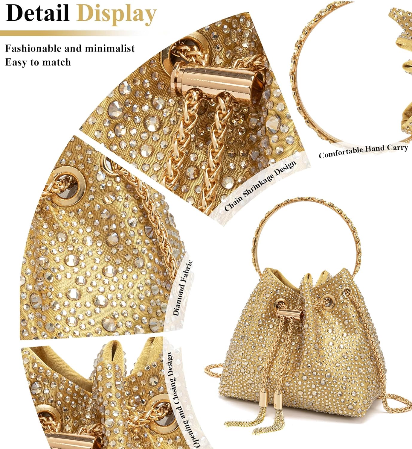 Sweetovo Evening Bag for Women Sparkly Rhinestone Handbag Colorful Clutch Purses Bling Crossbody Bag for Party Prom Cocktail