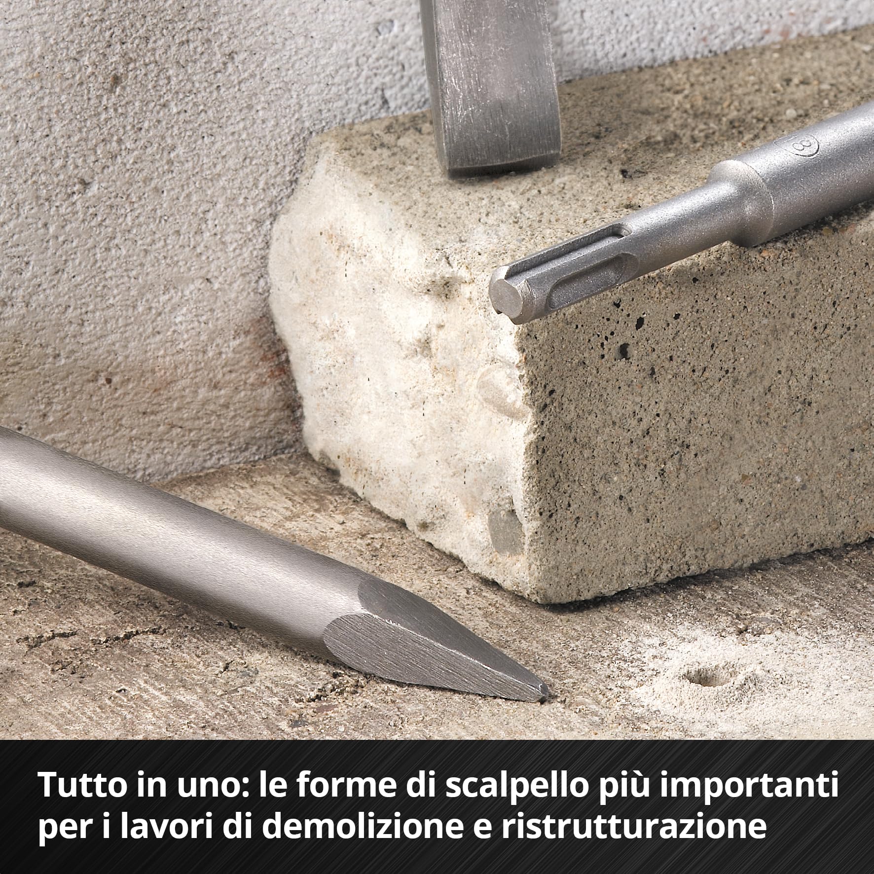 Originale Einhell set di 3 scalpelli SDS Plus, 250 mm (con punta, lama piatta larga 20 mm e lama da scavo larga 40 mm in acciaio 40Cr per lavori di demolizione e ristrutturazione)