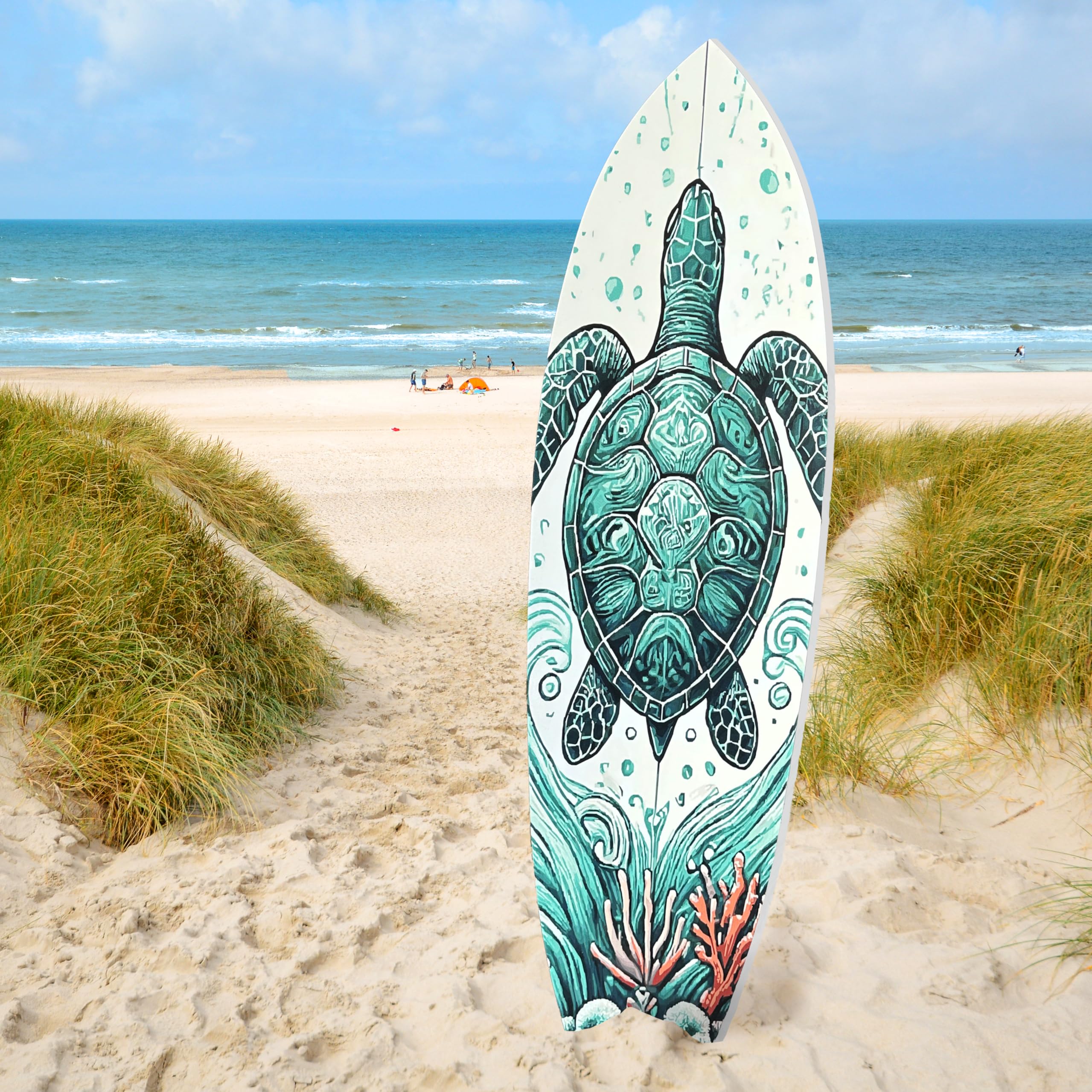 JennyGems Outdoor Decorative Turtle Surfboard Wall Art, PVC, Surfboard Sign, Weather Resistant, 5 Foot