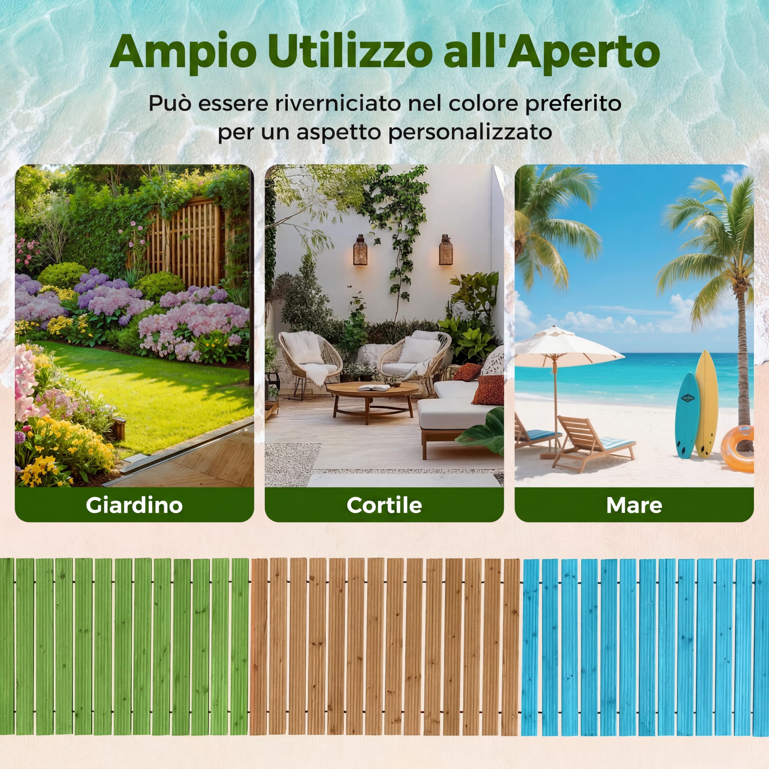 COSTWAY Sentiero da Giardino in Legno, Passerella Decorativa da Esterno, Superficie Antiscivolo, Collegamento con Fili Metallici, Sentiero Arrotolabile per Cortile e Spiaggia, 367 x 55 cm (Naturale)