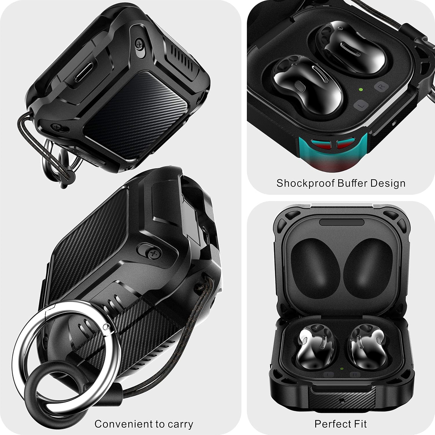 for Galaxy Buds 2 Case 2021/ Galaxy Buds Pro Case 2021/ Galaxy Buds Live Case 2020, Shockproof Protective TPU Cover Samsung Earbuds Headphone Accessories Wireless Charging with Keychain, Black