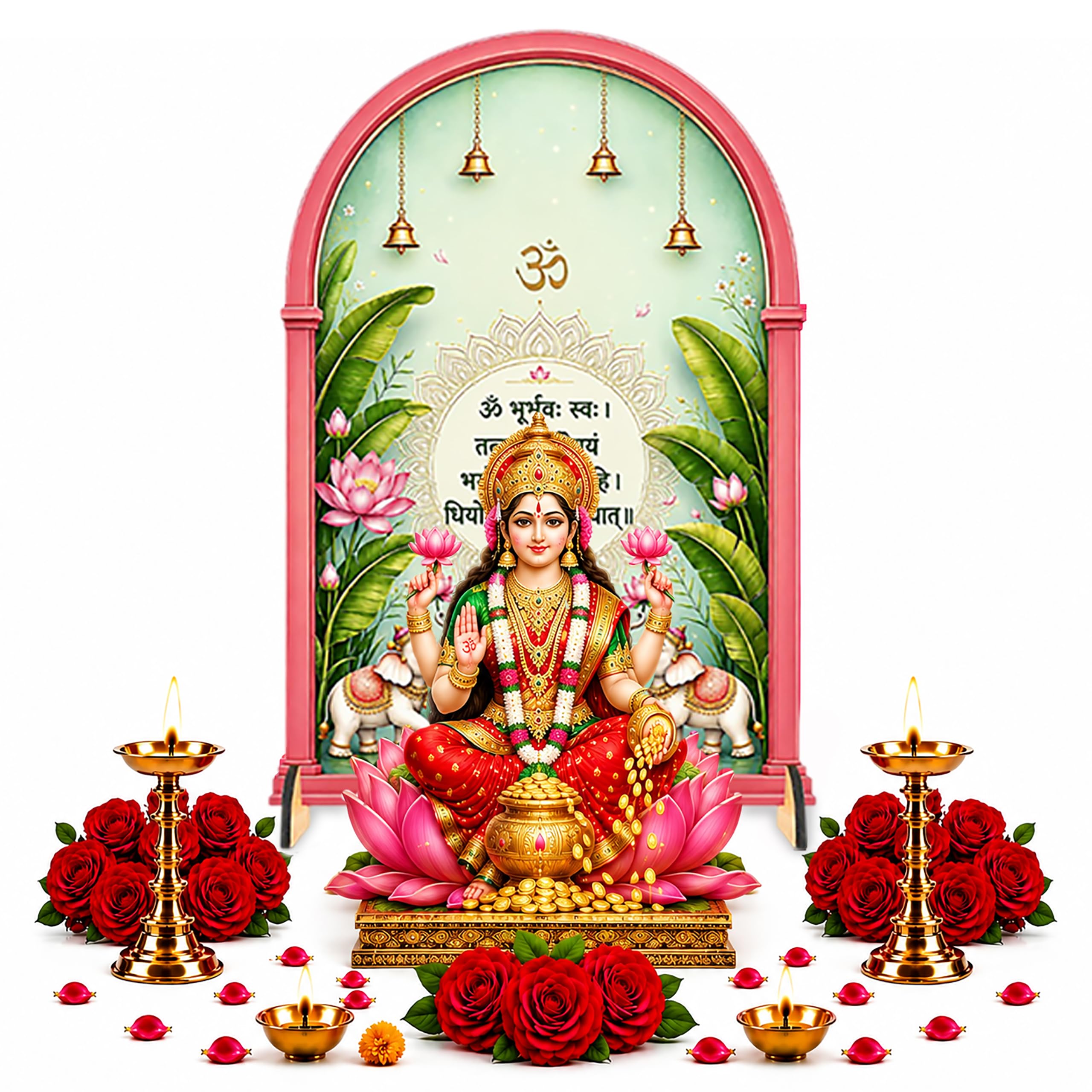 Pooja Mandir Backdrop Panels for Home Temple & Diwali Puja Decoration | 3 panel pooja backdrop with base stands | Ideal for Laxmi, Navratri, Ganpati, Lakshmi, Mandir, Temple background decoration.