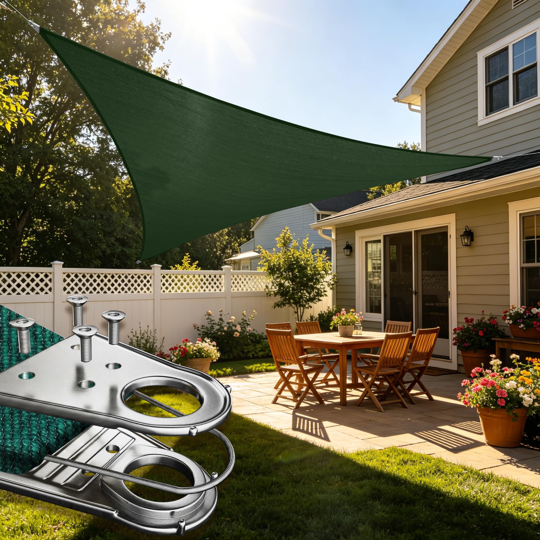 Photo 1 of ShadeMart 24' x 24' x 24' Green Sun Shade Heavy Duty Triangle Shade Sail, Custom Size Super Ring Canopy Awning Shades for Patio Carport Yard UV Blockage Commercial Grade 260 GSM