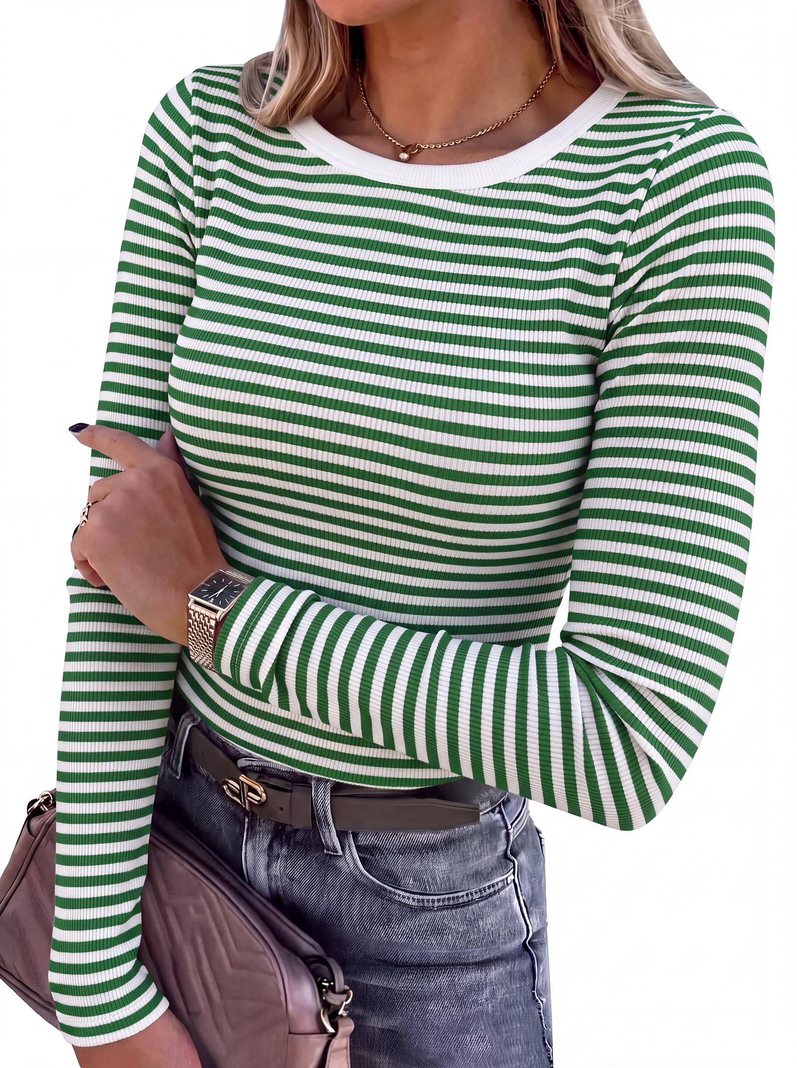 ANRABESS Women Long Sleeve Shirts Ribbed Fitted Tops | Slim Basic Tee,2026 Fall Outfits,Lightweight Knit T-Shirt,Soft Underscrub,Winter Layer Clothing,Casual Work & Everyday Wear