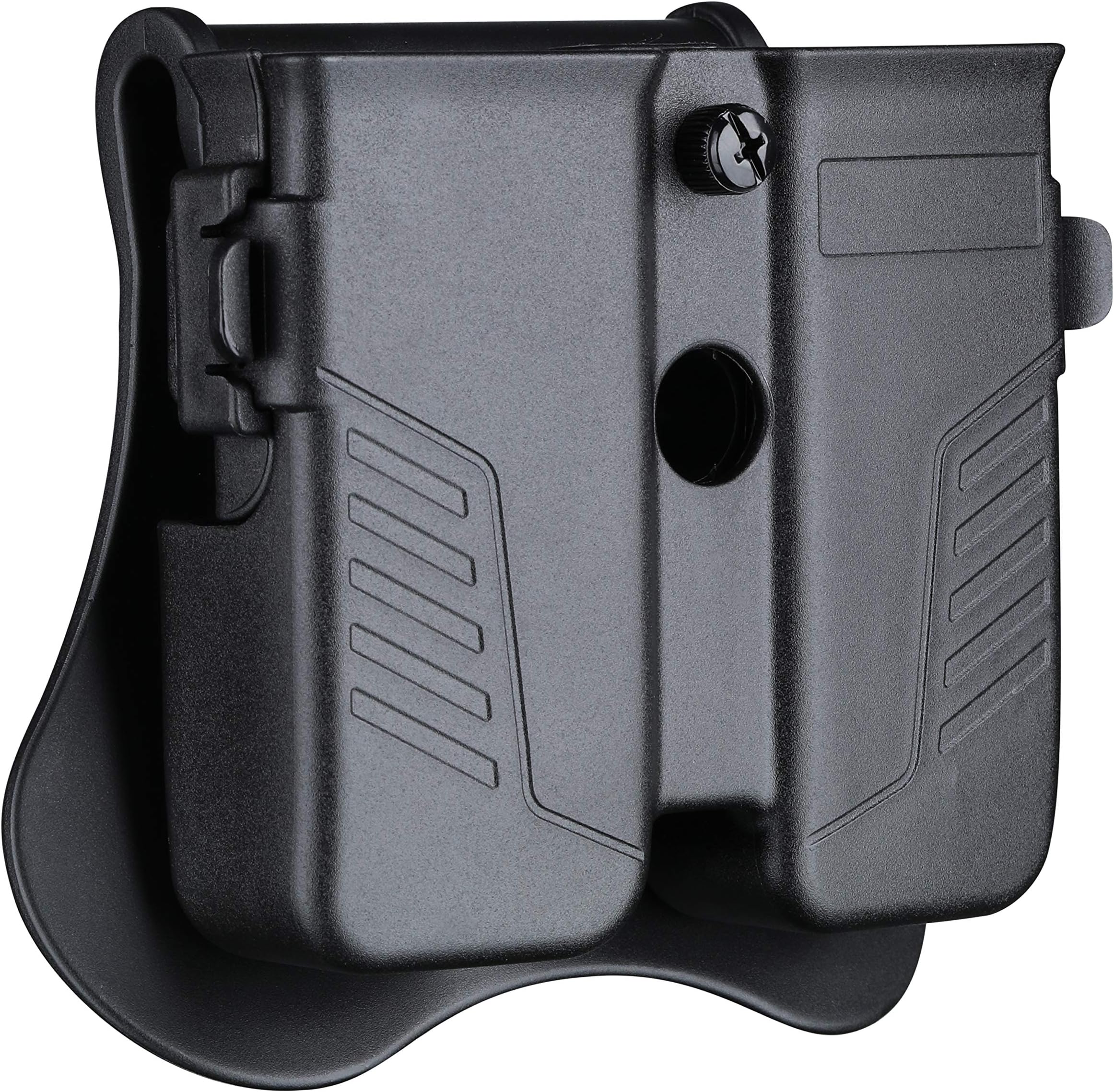 Double Magazine Pouch Fit 9mm .40 .45 Caliber Dual & Single Stack Magazines - Universal Mag Holder | Polymer Paddle Holster | Adjustable Size & Cant | Ambidextrous | Outside Waistband | Black