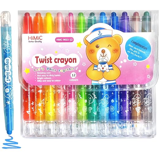 FunBlast Twist Crayons for Kids -12 Pcs Crayon Set, Coloring Kit for Kids, Crayon for Drawing & Painting for Kid, Art & Craft Kit, Birthday Return Gifts for Kid (Multicolor)