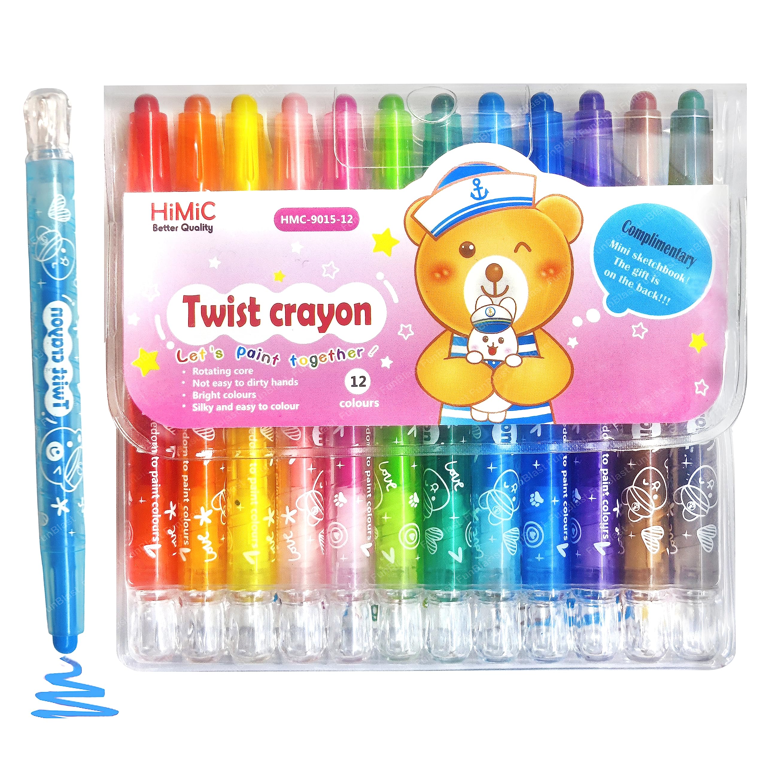 FunBlast Coloring Kit Twistable 12 Shades Rolling Crayons Pen For Drawing/School Kids/Boys/Girls/Birthday Gifts, Ink Multicolor (B084KZGPYM) Amazon Price History, Amazon Price Tracker