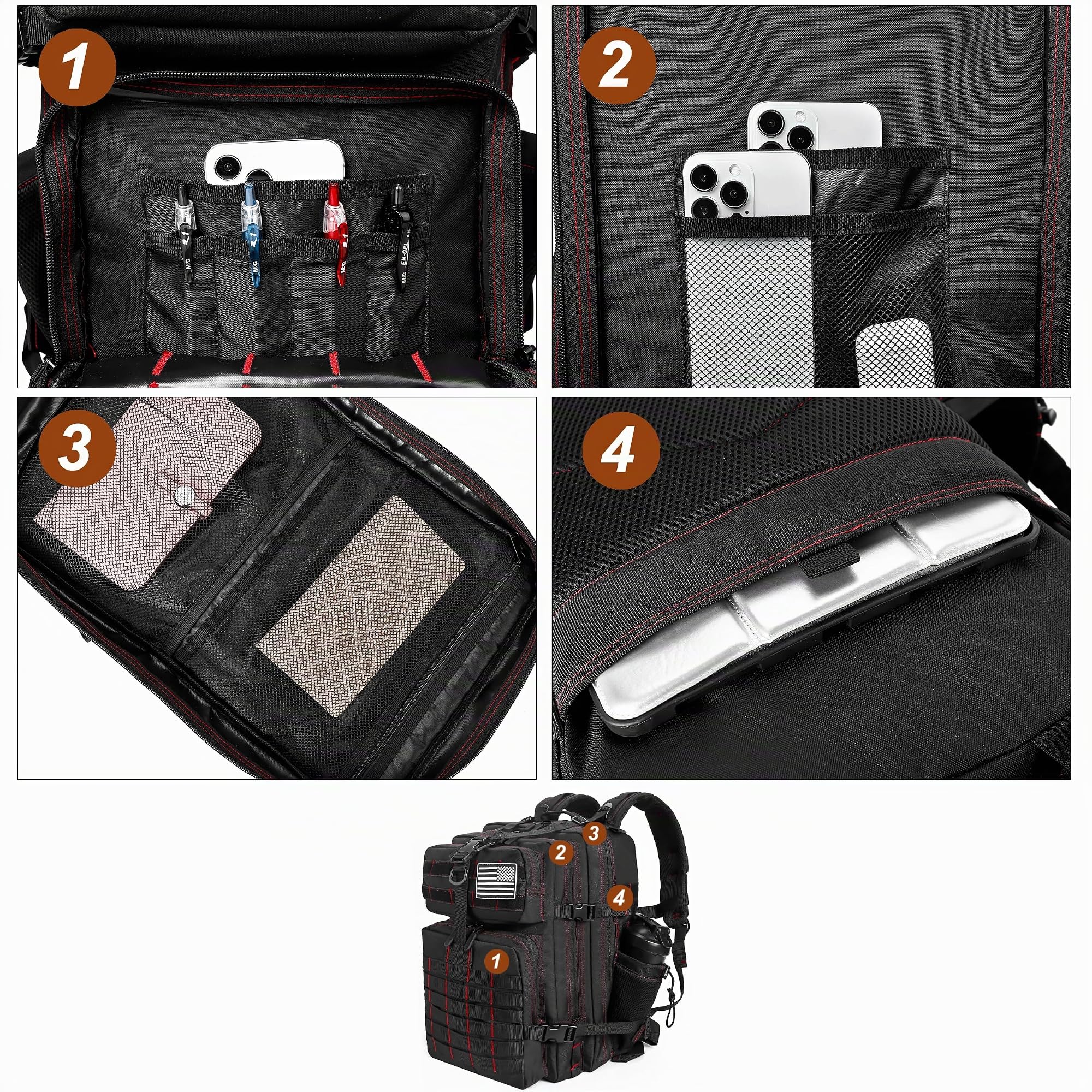 LHI Mochila Militar Táctica Hombre 45L Grande Impermeable – Mochila Molle para Senderismo, Supervivencia, Crossfit, Gimnasio, Viaje y Outdoor