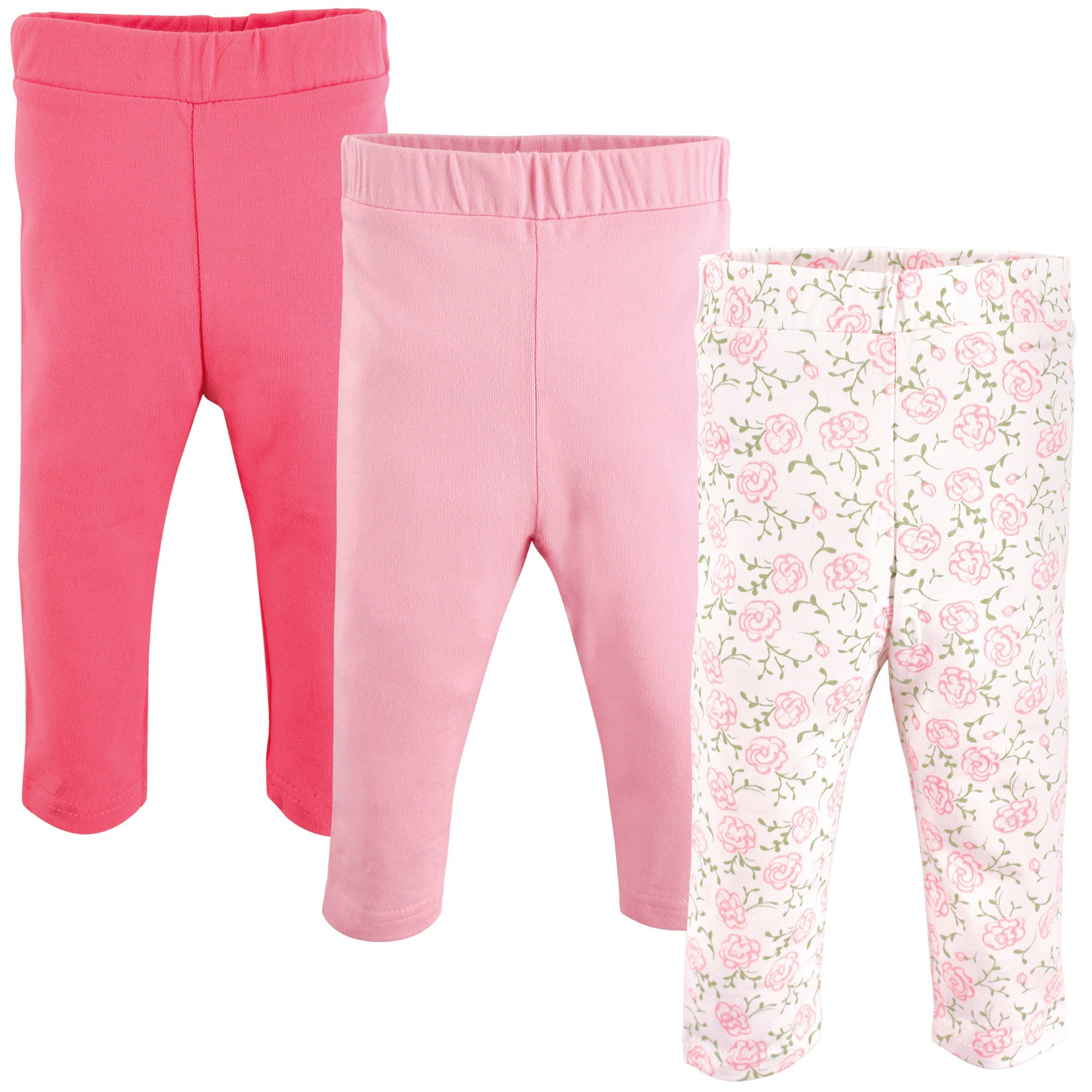 Luvable Friends Baby Girls' Leggings, 3 Pack, Pink Rose, 12-18 Months