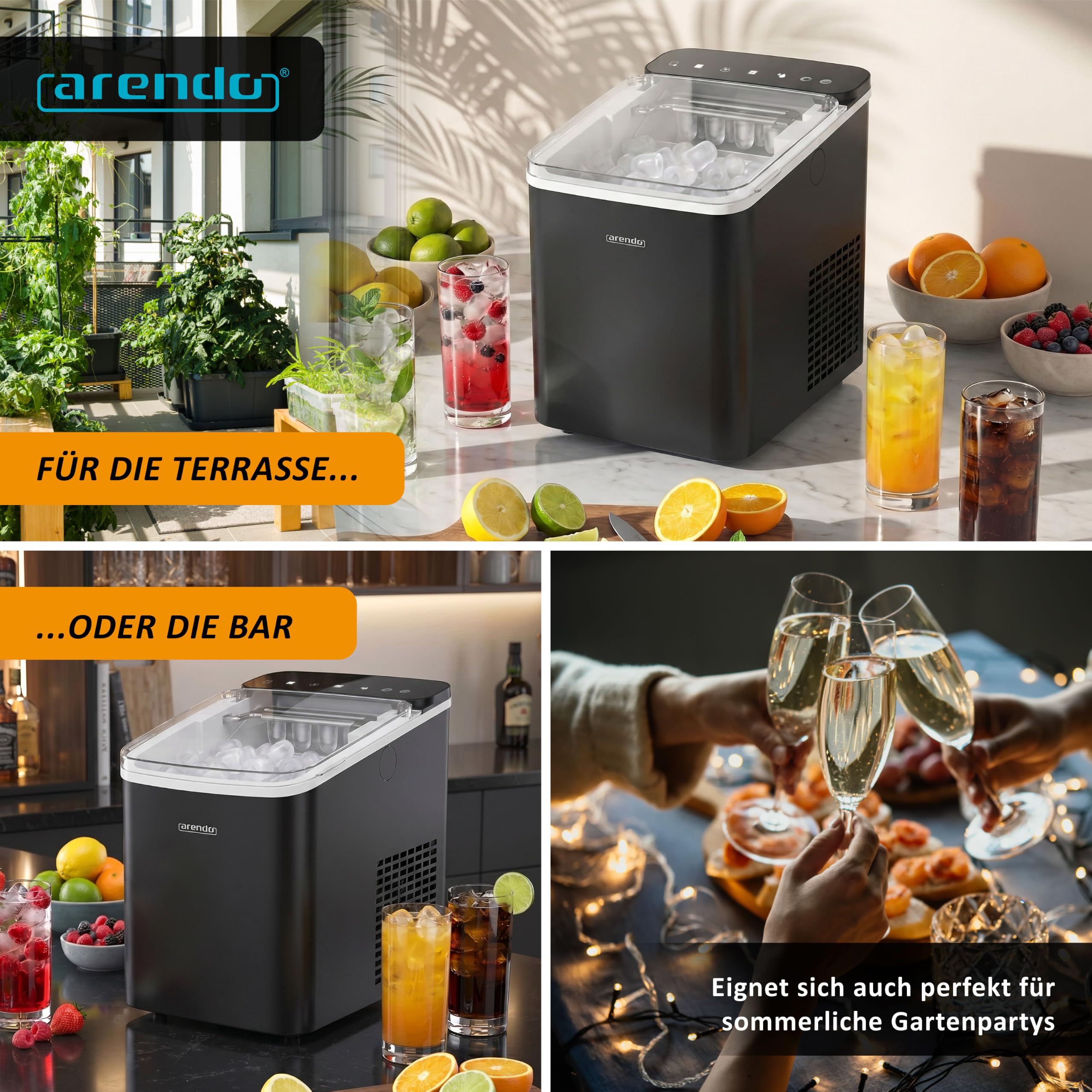 Arendo – Eiswürfelmaschine – Ice Cube Maker – 150 W – 12 kg Eis pro Tag – Automatische Abschaltfunktion – Warnfunktion – kleine Eiswürfel oder große Eiswürfel – leiser Betrieb
