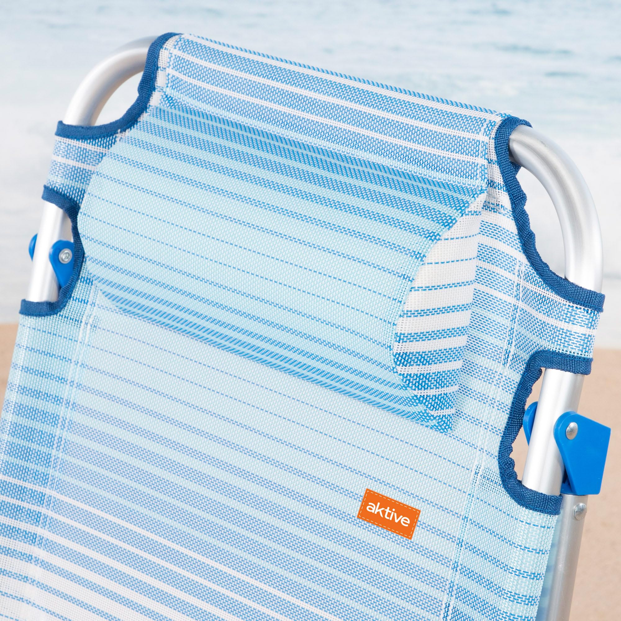 AKTIVE Pack 2 sillas de Playa Plegables y reclinables, Azul Rayas, 48 x 60 x 90 cm, 5 Posiciones, cojín Acolchado, asa de Hombro, reposabrazos ergonómicos, topes antivuelco, soporta 110 kg (85515)