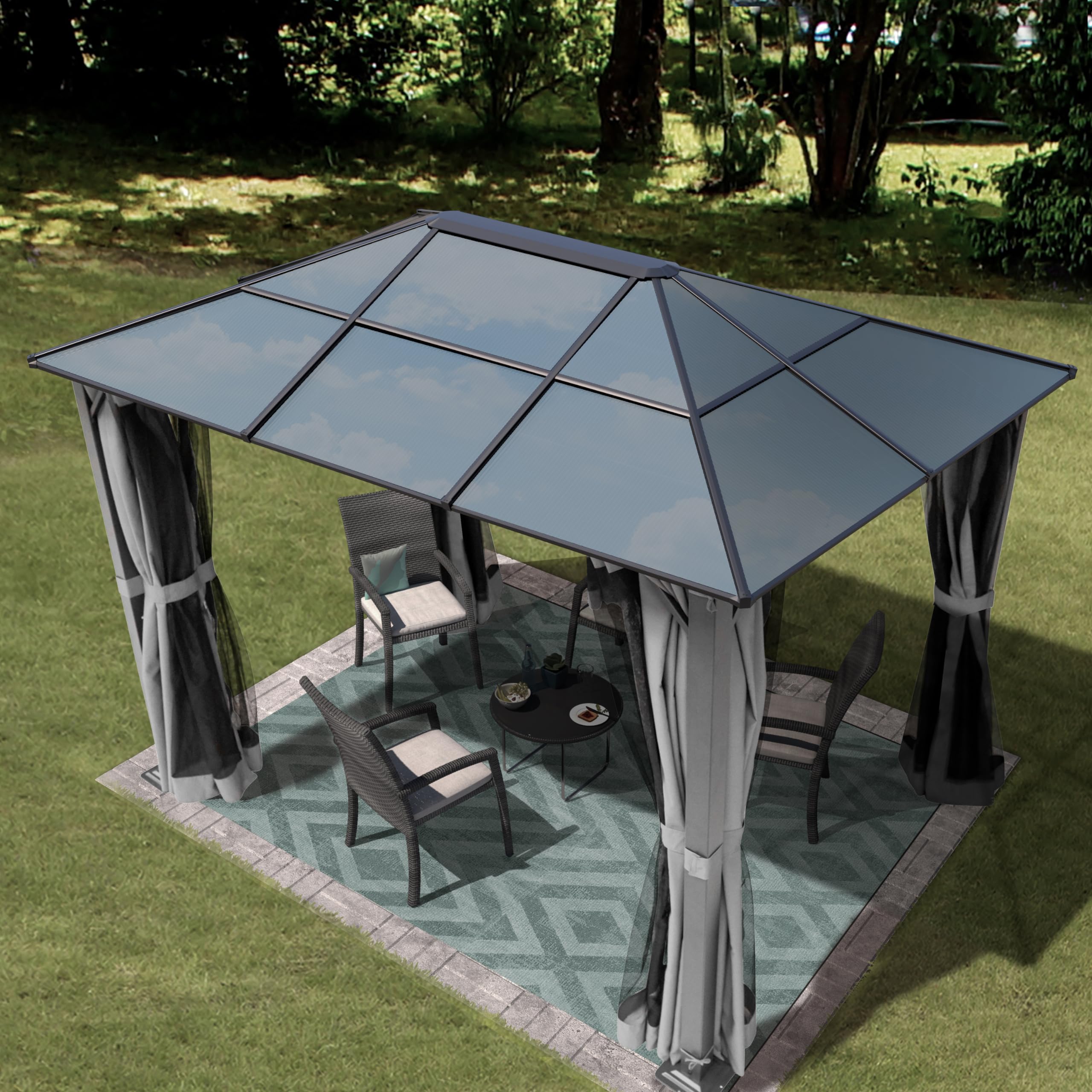 TOOLPORT Tonnelle de Jardin 3x3,65 m Panneaux de Polycarbonate d'env. 6 mm avec parois latérales et moustiquaires en Gris