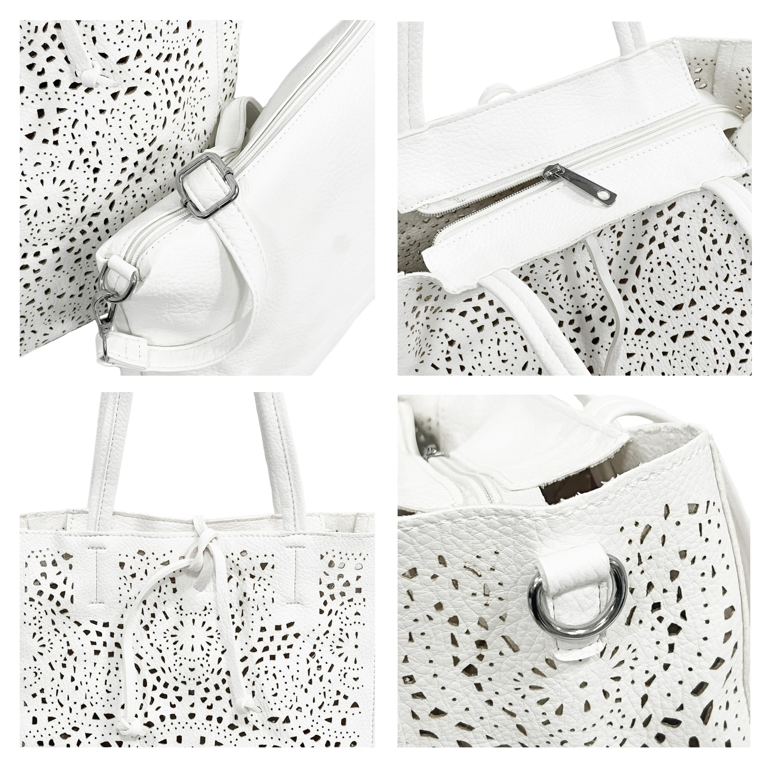 ANGELO Borsa a Spalla da Donna, Borsa Shopper Traforata Grande Capienza, Inclusa Pochette a Tracolla Regolabile, Shopping Bag Hobo in Pelle PU per Lavoro, Ufficio, Viaggio, Università