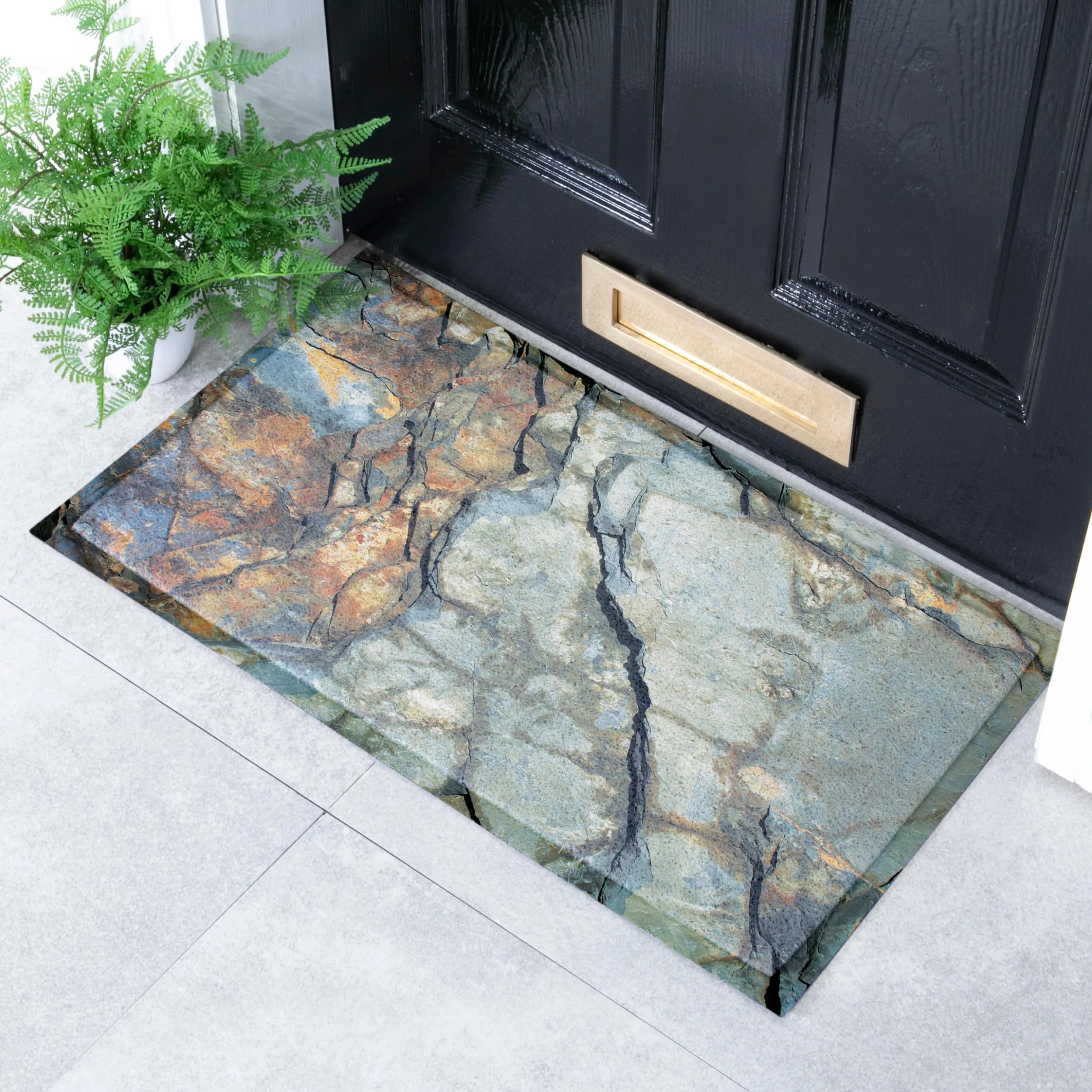 Artsy Mats Grey Slate Pattern Indoor & Outdoor Door Mat - Incredibly & Weatherproof Doormats - Non Slip Mat, (70x40 cm)