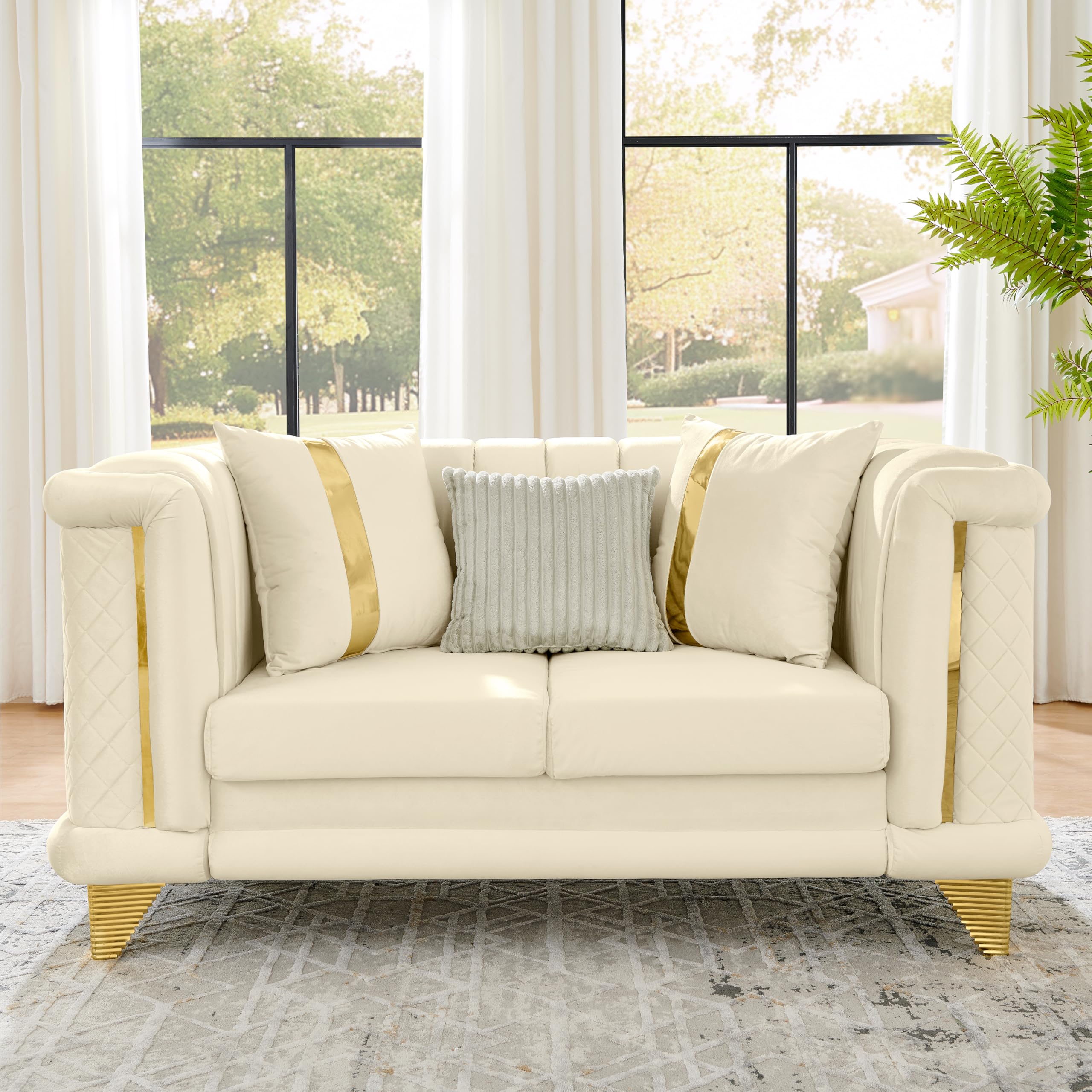 Photo 1 of ***PARTIAL SET - PRICE ADJUSTED***KEIKI 2-Piece Chesterfield Sofa Set with Loveseat, Beige Velvet