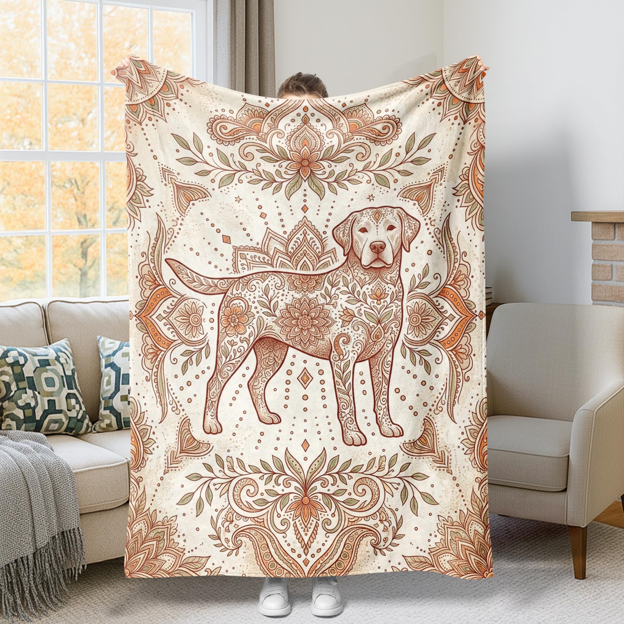 Couverture peluche chien protège canapé sans poils jeté de lit mandala floral 127x152 cm