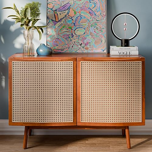 Miniatura 36 de Bme Oliver Mesita de noche de ratán de madera maciza, mesa auxiliar, totalmente montada, para dormitorio y sala de estar, estilo bohemio y de
