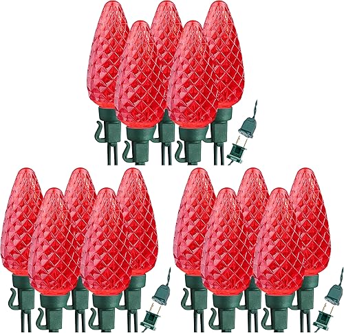 Miniatura 12 de Brizled 100 luces LED C9 rojas y blancas de Navidad, luces de Navidad facetadas de 66 pies, cadena de luces de fresa conectables para interiores y