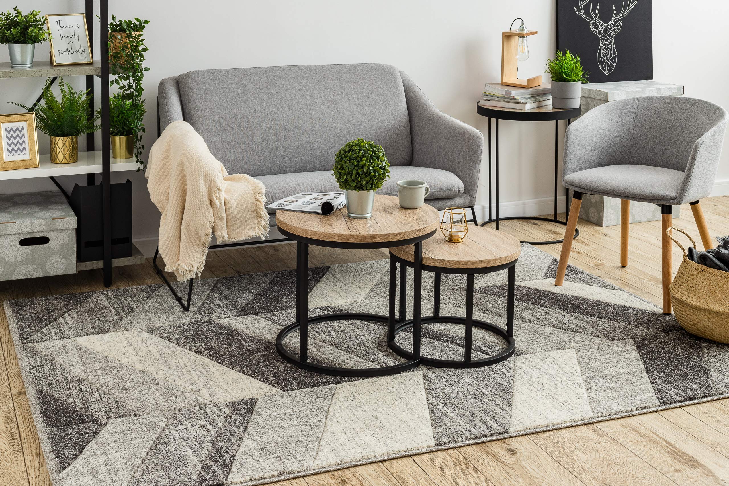 Tapis design moderne de qualité supérieure motif chevron anthracite 160x220