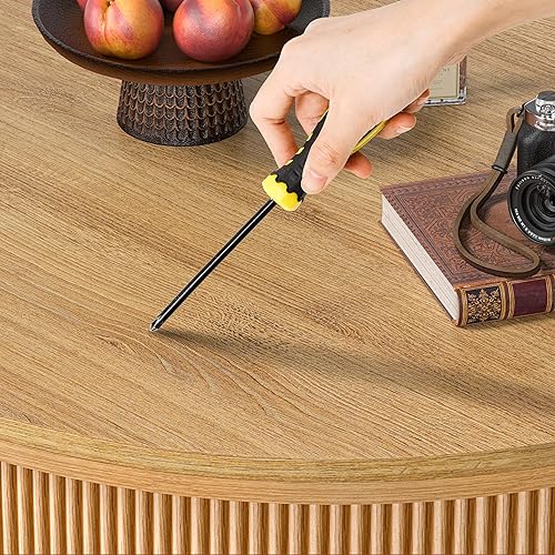 Miniatura 8 de Mesa auxiliar redonda, mesa central acanalada de 31.5 pulgadas con almacenamiento, mesa de centro elevable con almohadillas ajustables, puerta