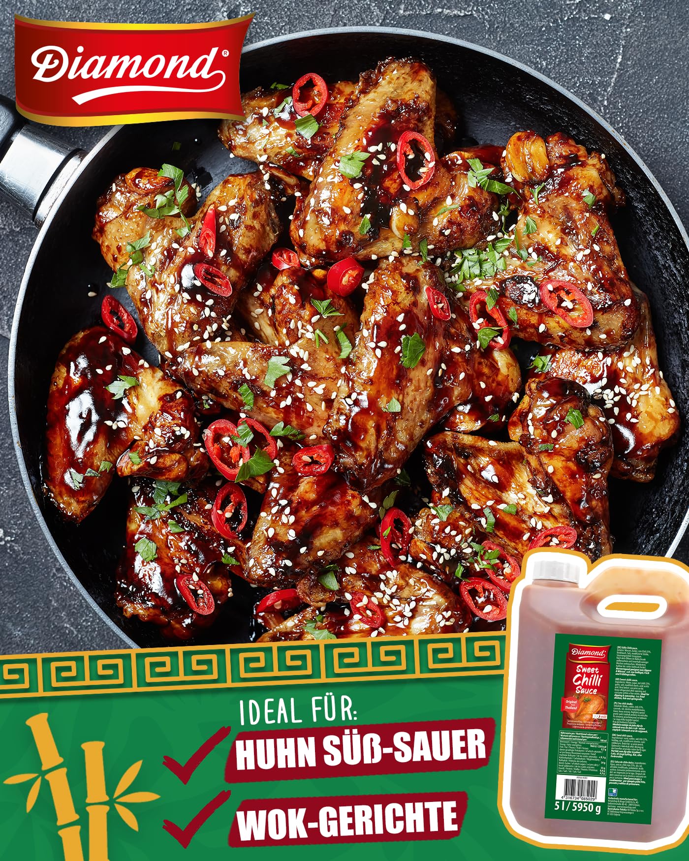 DIAMOND Süße Chilisauce, für Huhn und Fisch, süß pikante Sauce zum Verfeinern von Wok-Gerichten, Frühlingsrollen & Fingerfood - 1 x 5 l