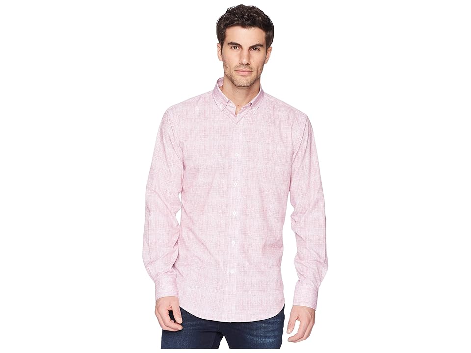 

BUGATCHI Shaped Fit Performance Crosshatch Woven Shirt (Berry) Men's Long Sleeve Pullover, Burgundy