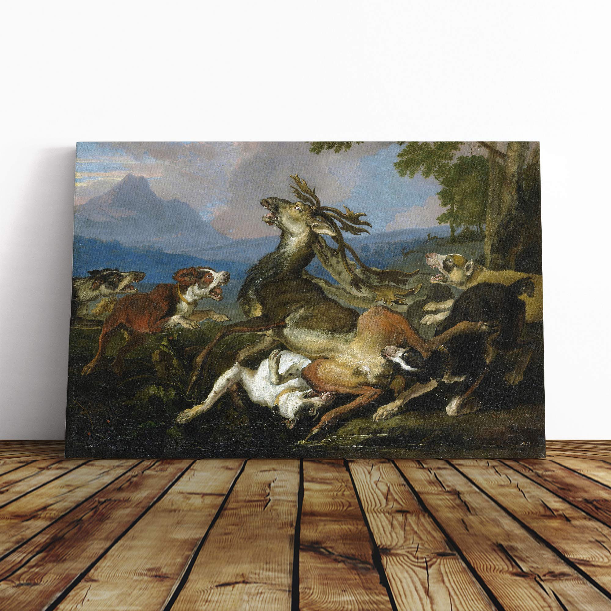 Abraham Hondius The Deer Hunt Canvas Print | Gallery Wrapped 30mm Frame Wall Art | 24x16 inches | Ready to Hang | Modern Animals Picture | Living Room Bedroom Lounge Office