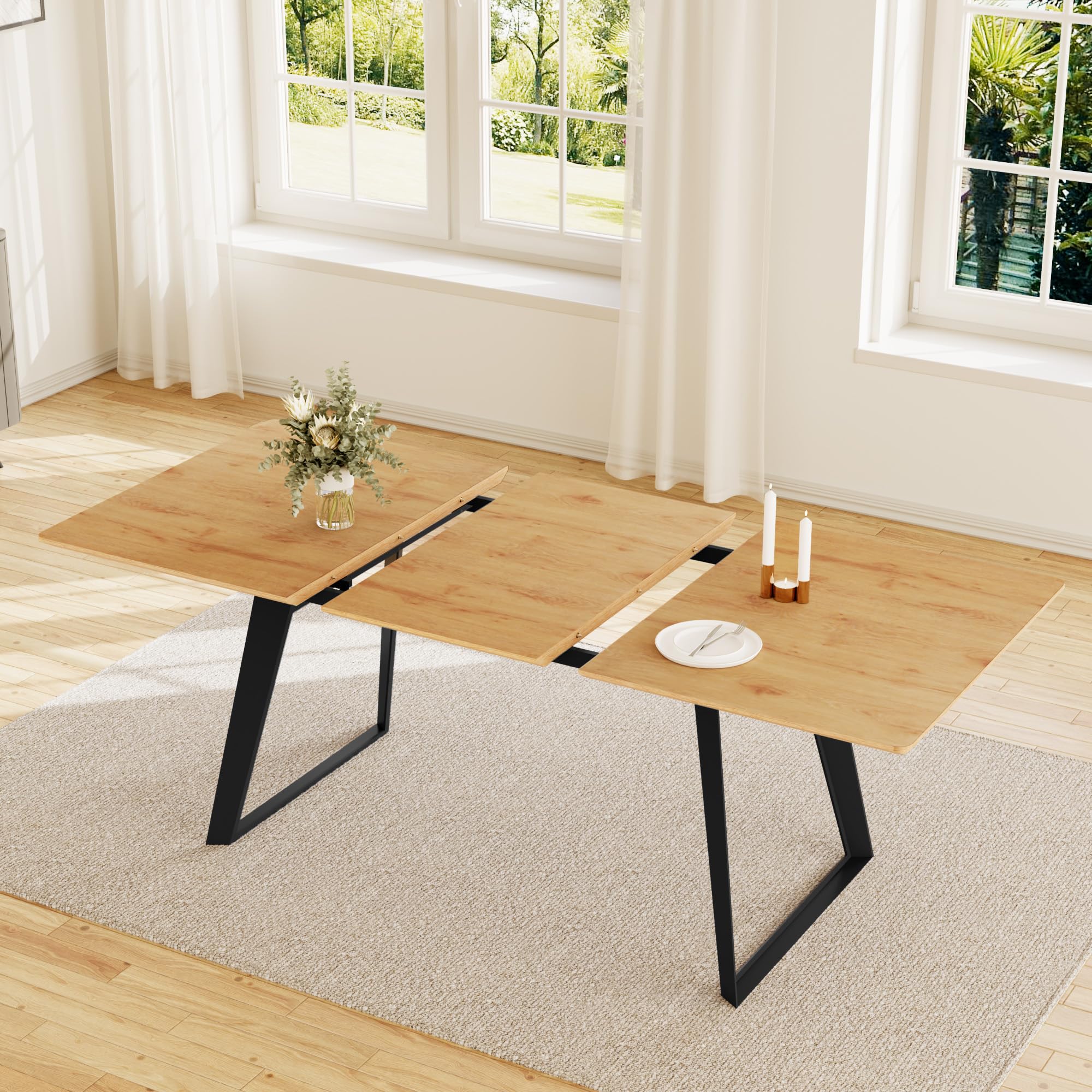 Wysuwany stół do jadalni z 4-6 białymi krzesłami 130-170 cm, płyta MDF, nowoczesne, zajmujące mało miejsca, meble kuchenne i jadalniane, na spotkania rodzinne, stylowy i funkcjonalny design