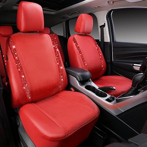 Miniatura 244 de CAR PASS Funda de asiento trasero de cuero y diamantes de imitación brillantes, impermeable, diseño de diamante brillante, ajuste universal, tiras