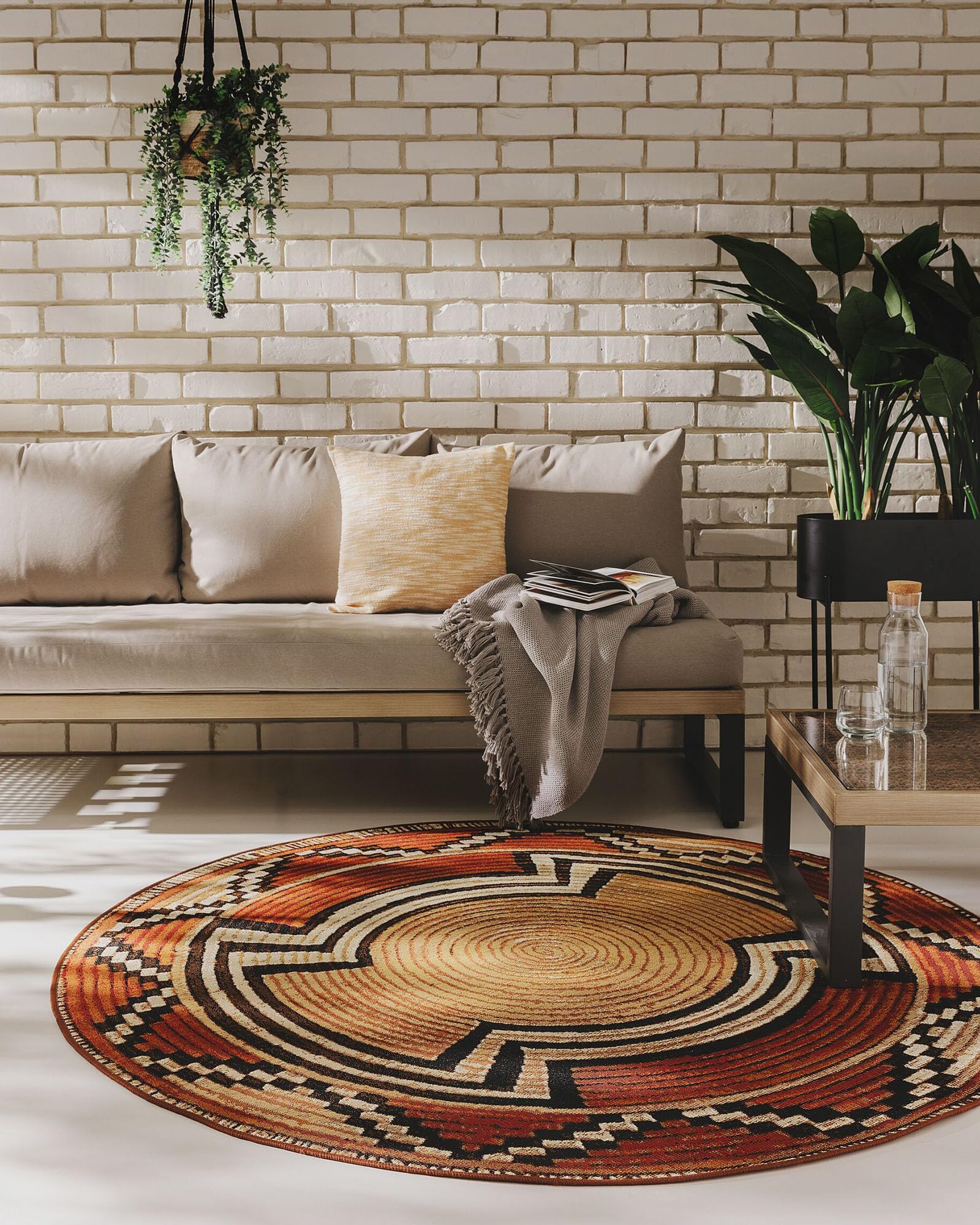 benuta Tapis d'intérieur et d'extérieur ARTIS Beige/cuivre Rond Ø 160 cm – Tapis coloré pour l'intérieur et l'extérieur – Convient au Chauffage au Sol